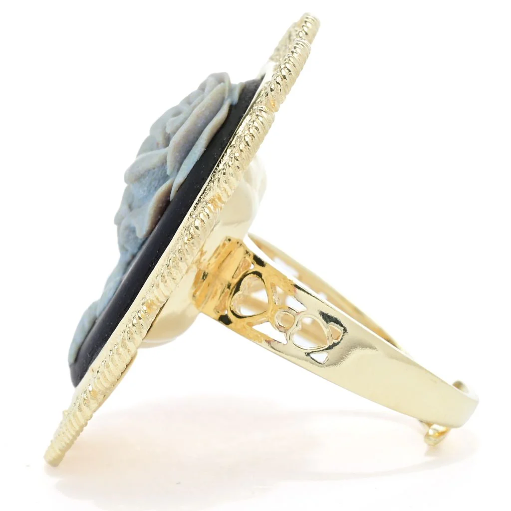 Graziella 23K Gold Plated Carved Rose Cameo Antiqued Frame Ring - Image 2