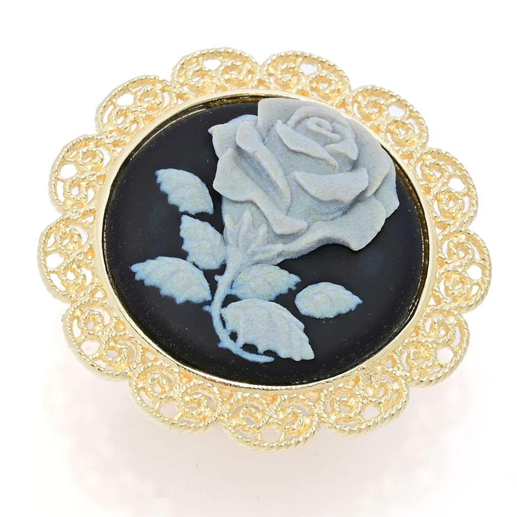 Graziella 23K Gold Plated Carved Rose Cameo Antiqued Frame Ring - Image 3
