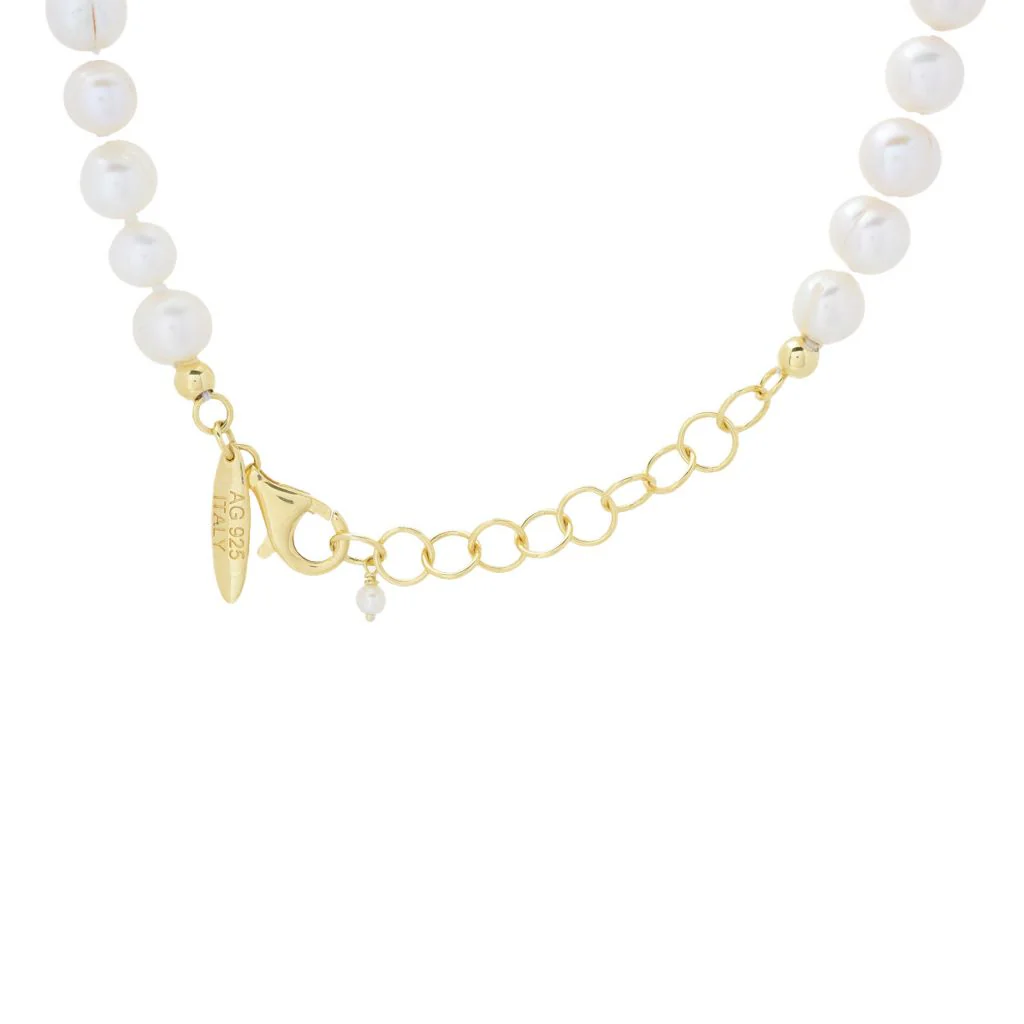 Graziella 23K Gold Plated Carved Rose Cross Pendant w/ Cultured Pearl Necklace - Image 2