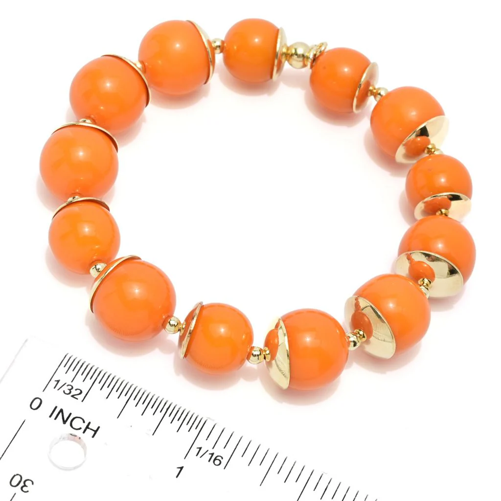 Graziella 23K Gold Plated Choice of Color 13mm Quartz Stretch Bracelet - Image 2