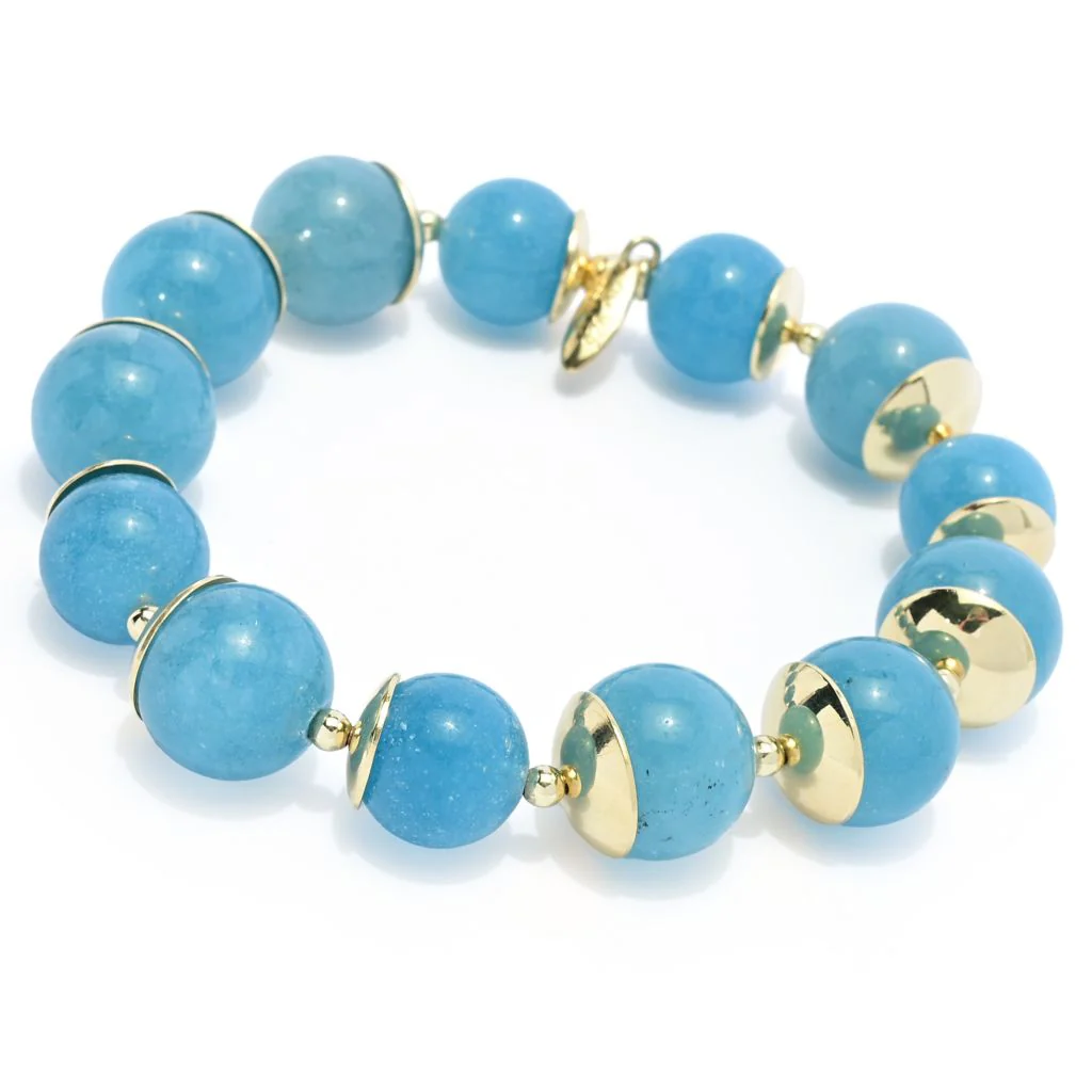 Graziella 23K Gold Plated Choice of Color 13mm Quartz Stretch Bracelet - Image 3