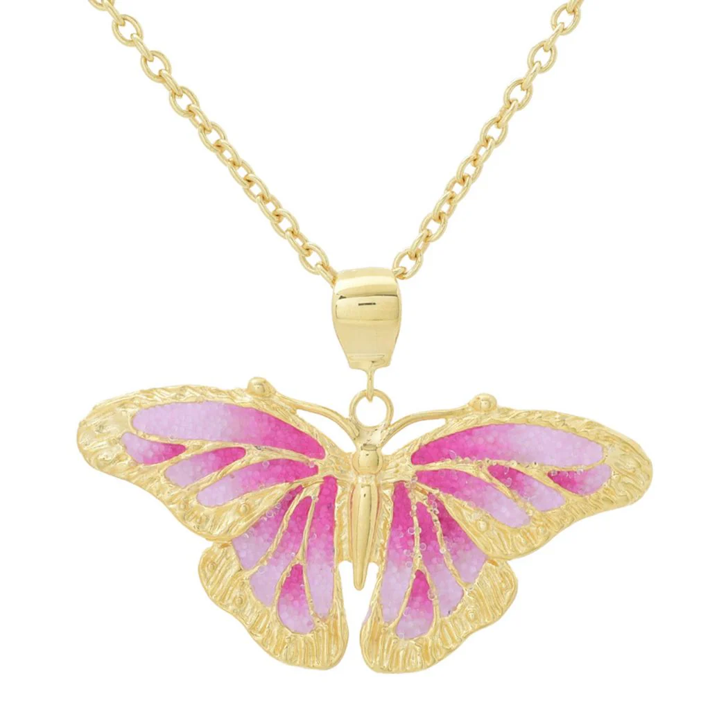 Graziella 23K Gold Plated Choice of Color Enamel Butterfly Pendant w/ Chain - Image 3