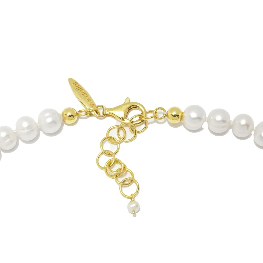 Graziella 23K Gold Plated Cultured Pearl & Simulated Diamond Bee Necklace - Image 2
