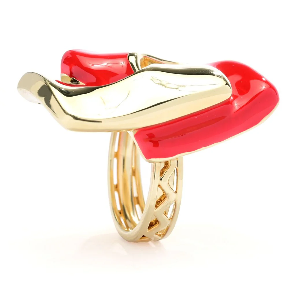 Graziella 23K Gold Plated Electroform Enamel Accented Square Rolo Ring - Image 2