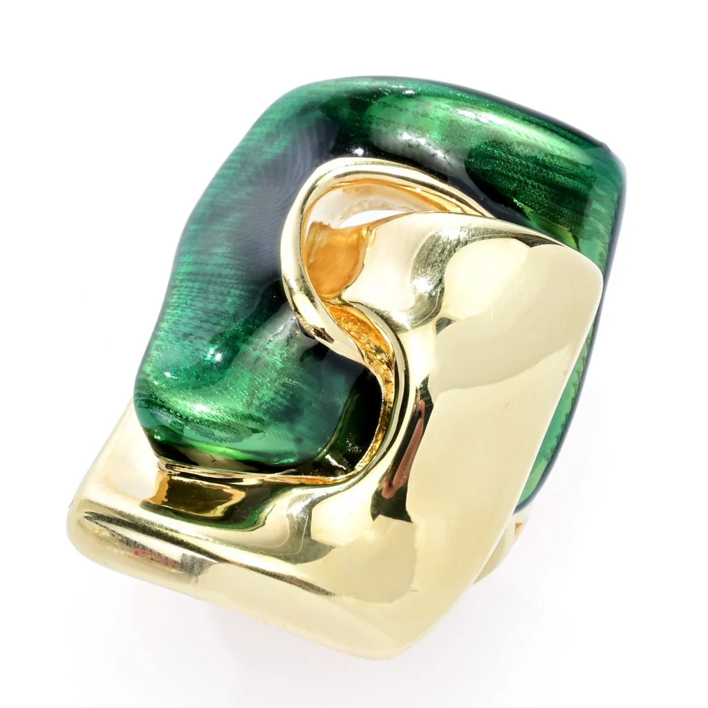 Graziella 23K Gold Plated Electroform Enamel Accented Square Rolo Ring - Image 3