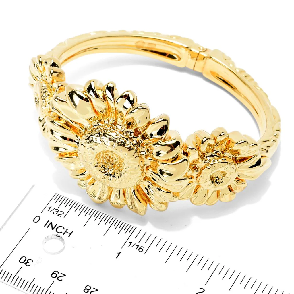 Graziella 23K Gold Plated Electroform Sunflower Hinged Cuff Bracelet - Image 2