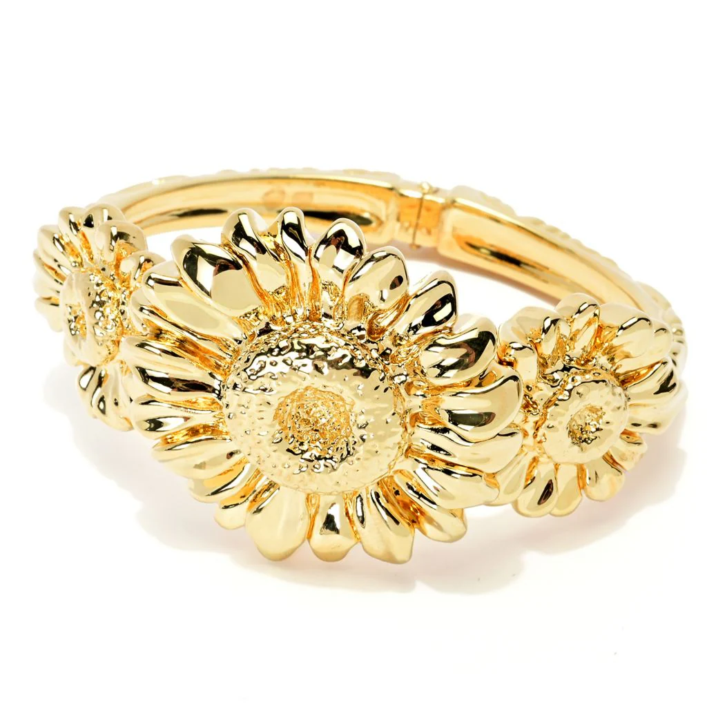 Graziella 23K Gold Plated Electroform Sunflower Hinged Cuff Bracelet - Image 3