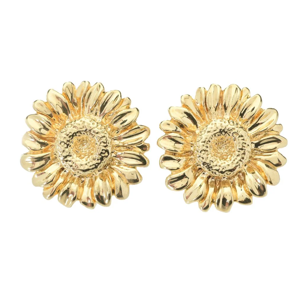 Graziella 23K Gold Plated Electroform Sunflower Stud Earrings - Image 3