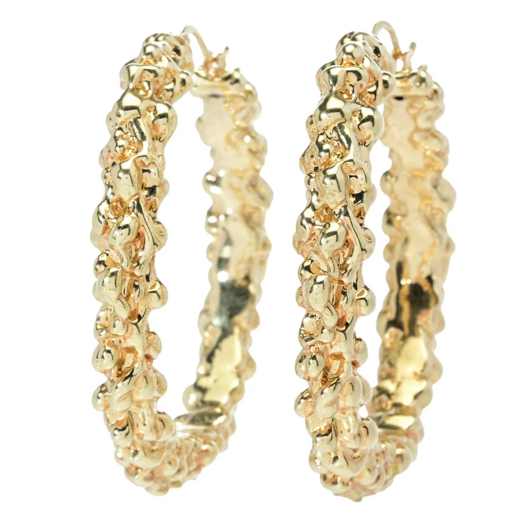 Graziella 23K Gold Plated Electroform Textured Hoop Earrings - Image 3