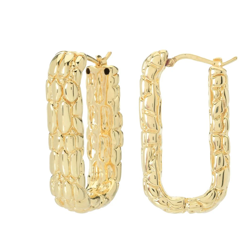 Graziella 23K Gold Plated Electroform Textured Paperclip Earrings - Image 2