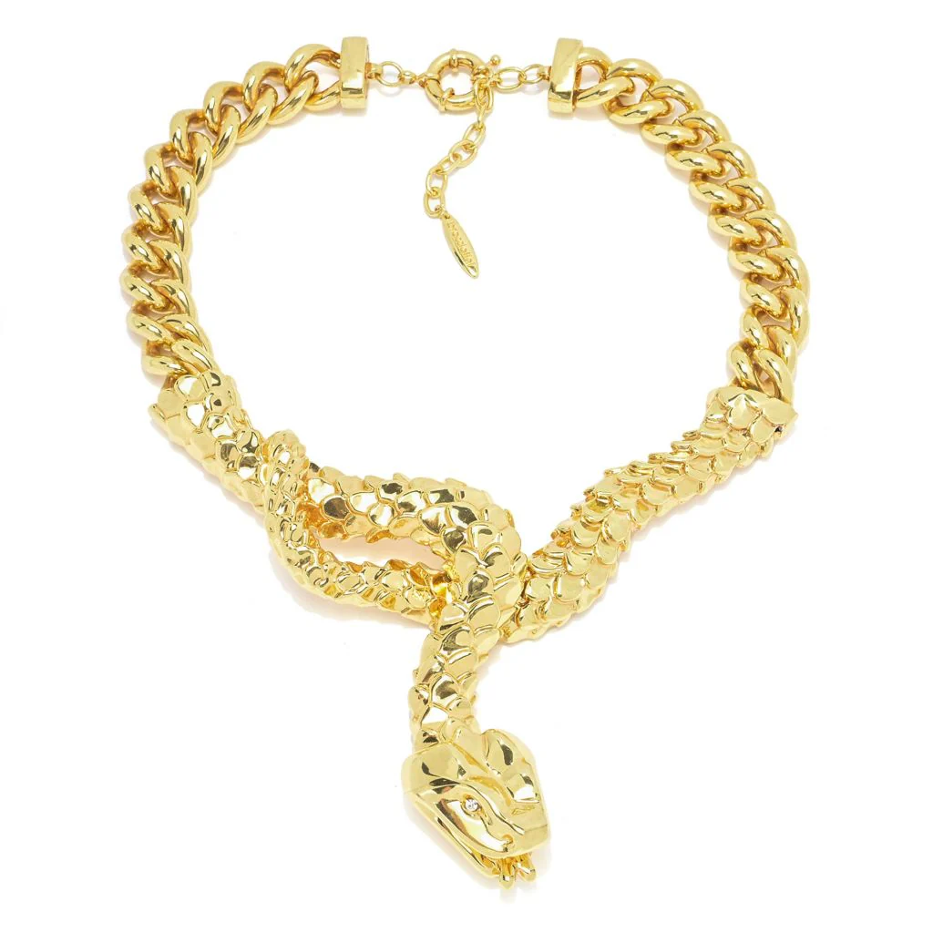 Graziella 23K Gold Plated Simulated Diamond 16.5"+2" Snake Necklace - Image 3