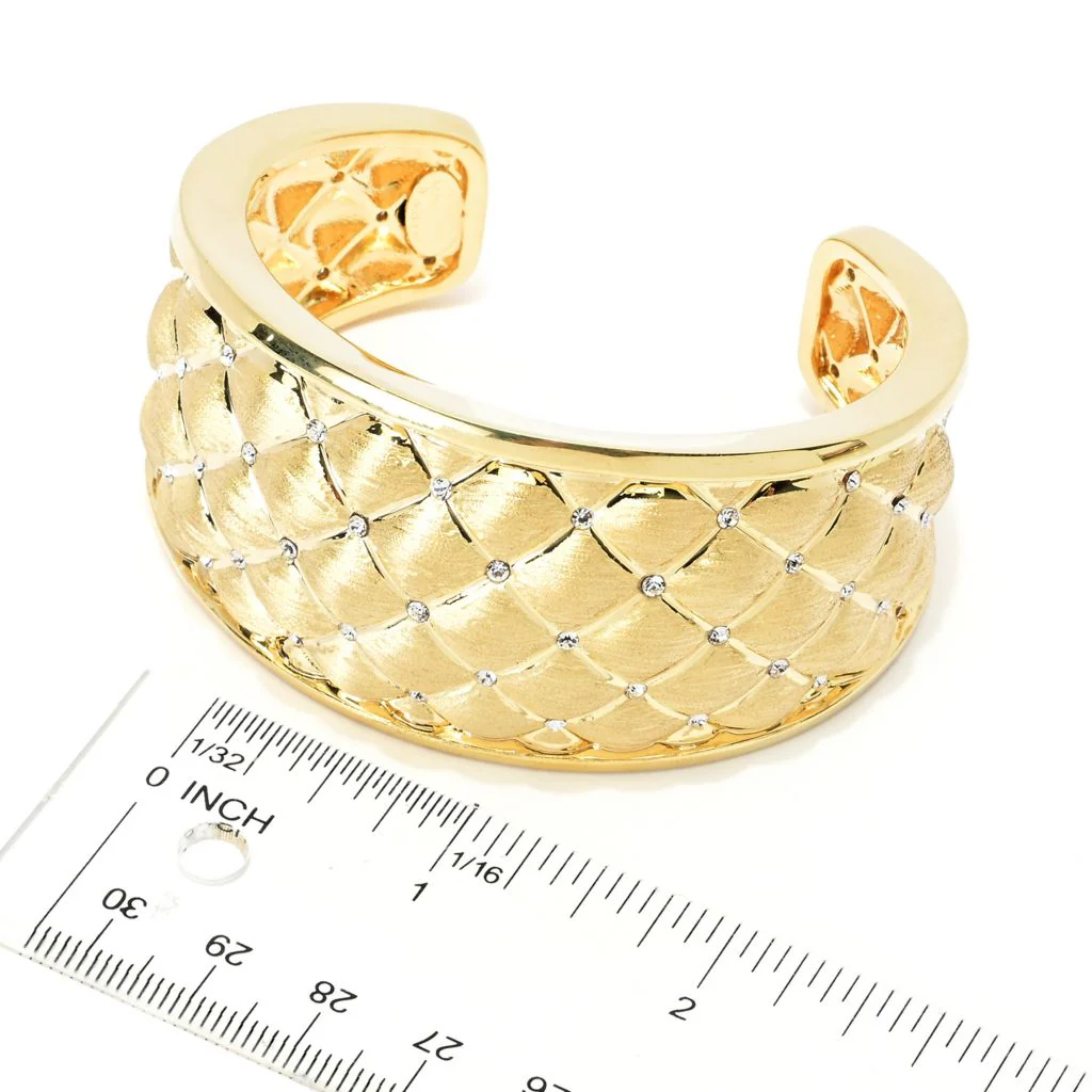 Graziella 23K Gold Plated Simulated Diamond 7" Quilted Cuff Bracelet - Image 2