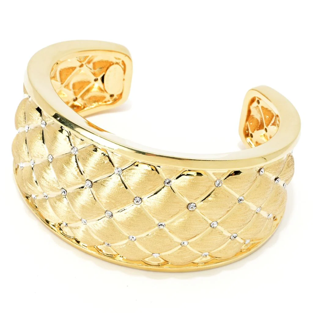 Graziella 23K Gold Plated Simulated Diamond 7" Quilted Cuff Bracelet - Image 3