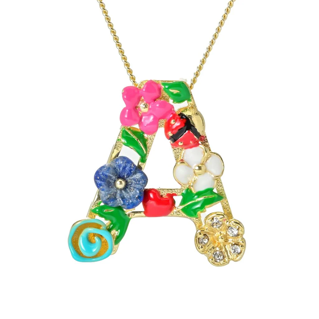 Graziella 23K Gold Plated Simulated Diamond & Gem Choice of Initial Necklace - Image 2