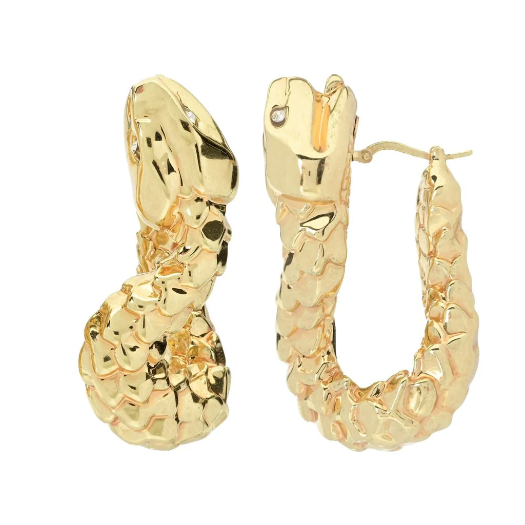 Graziella 23K Gold Plated Simulated Diamond Snake Hoop Earrings - Image 2