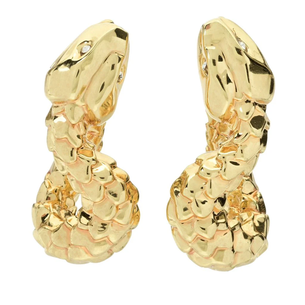 Graziella 23K Gold Plated Simulated Diamond Snake Hoop Earrings - Image 3