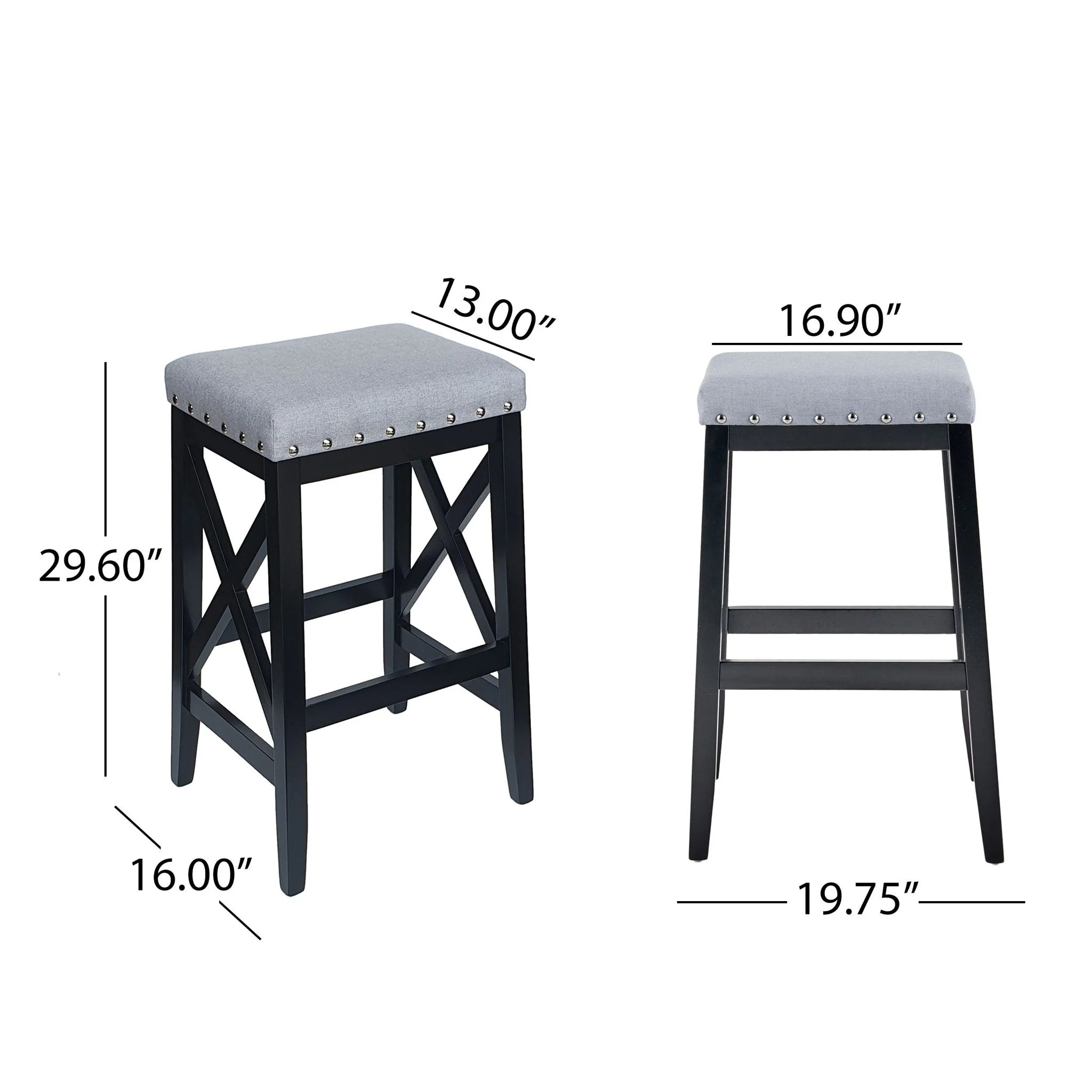 Greely Saddle Barstool Set With Fabric Upholstery - Light Gray - Image 3