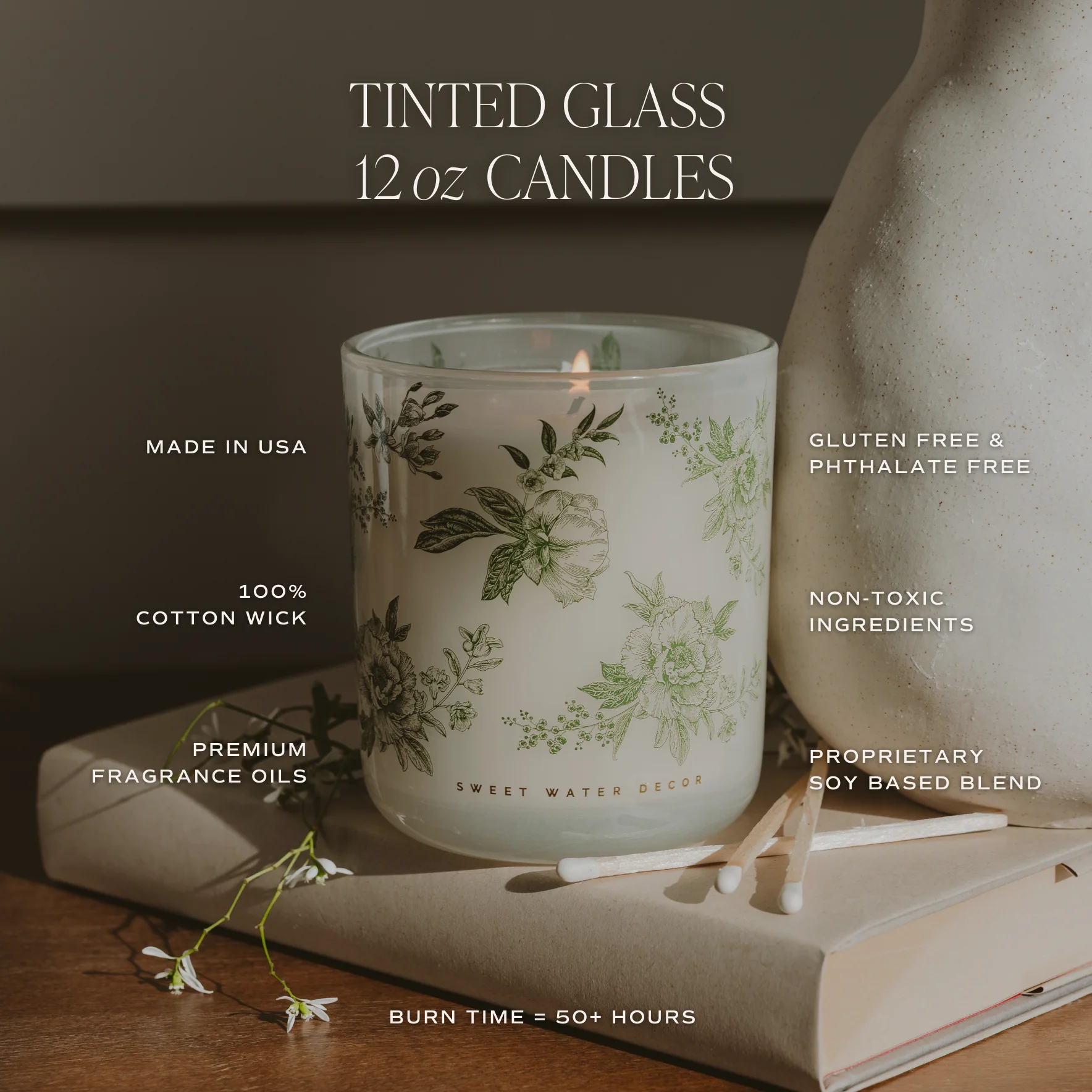 Green Delft Soy Candle - White Translucent Tinted Glass Jar - 12 oz - Image 6