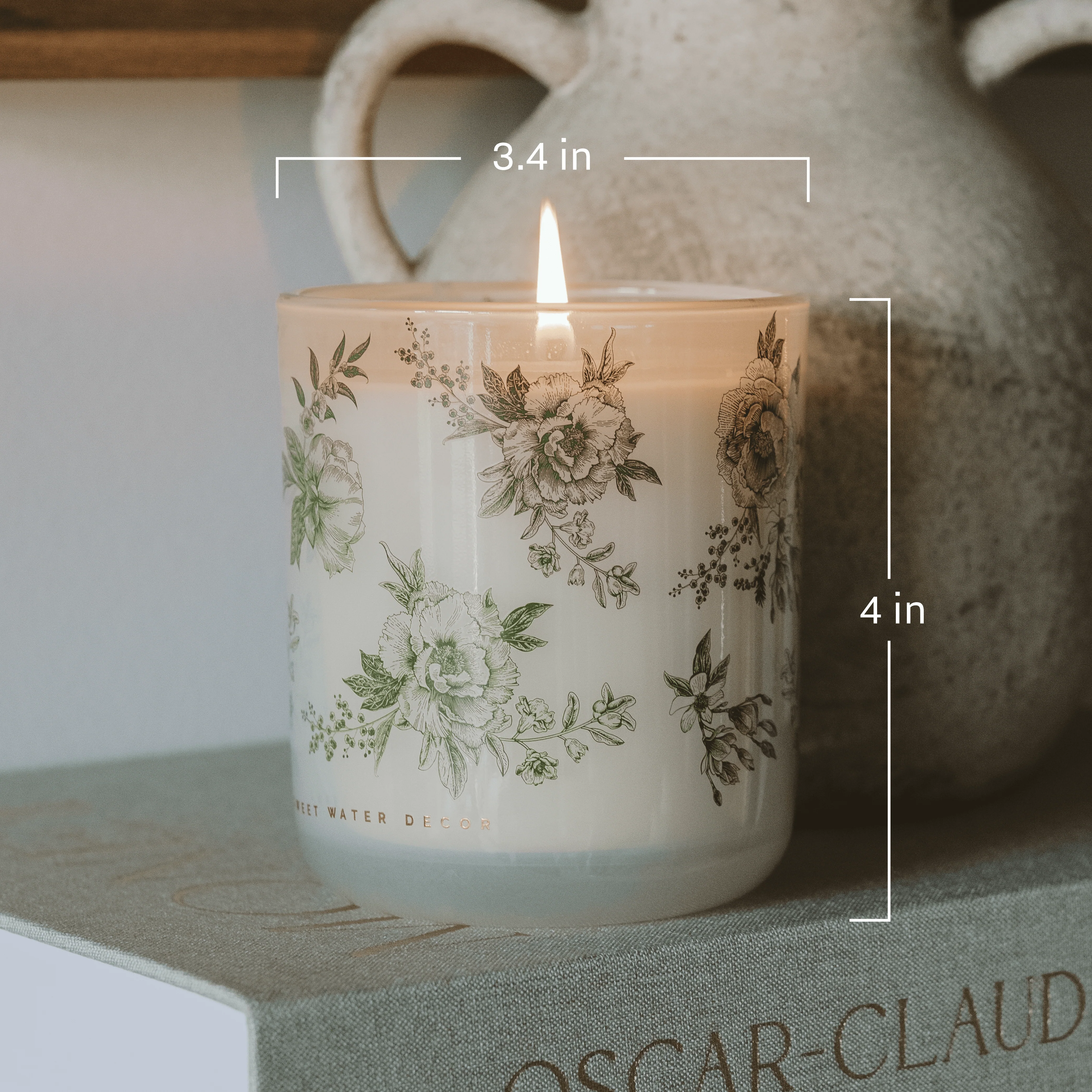 Green Delft Soy Candle - White Translucent Tinted Glass Jar - 12 oz - Image 7