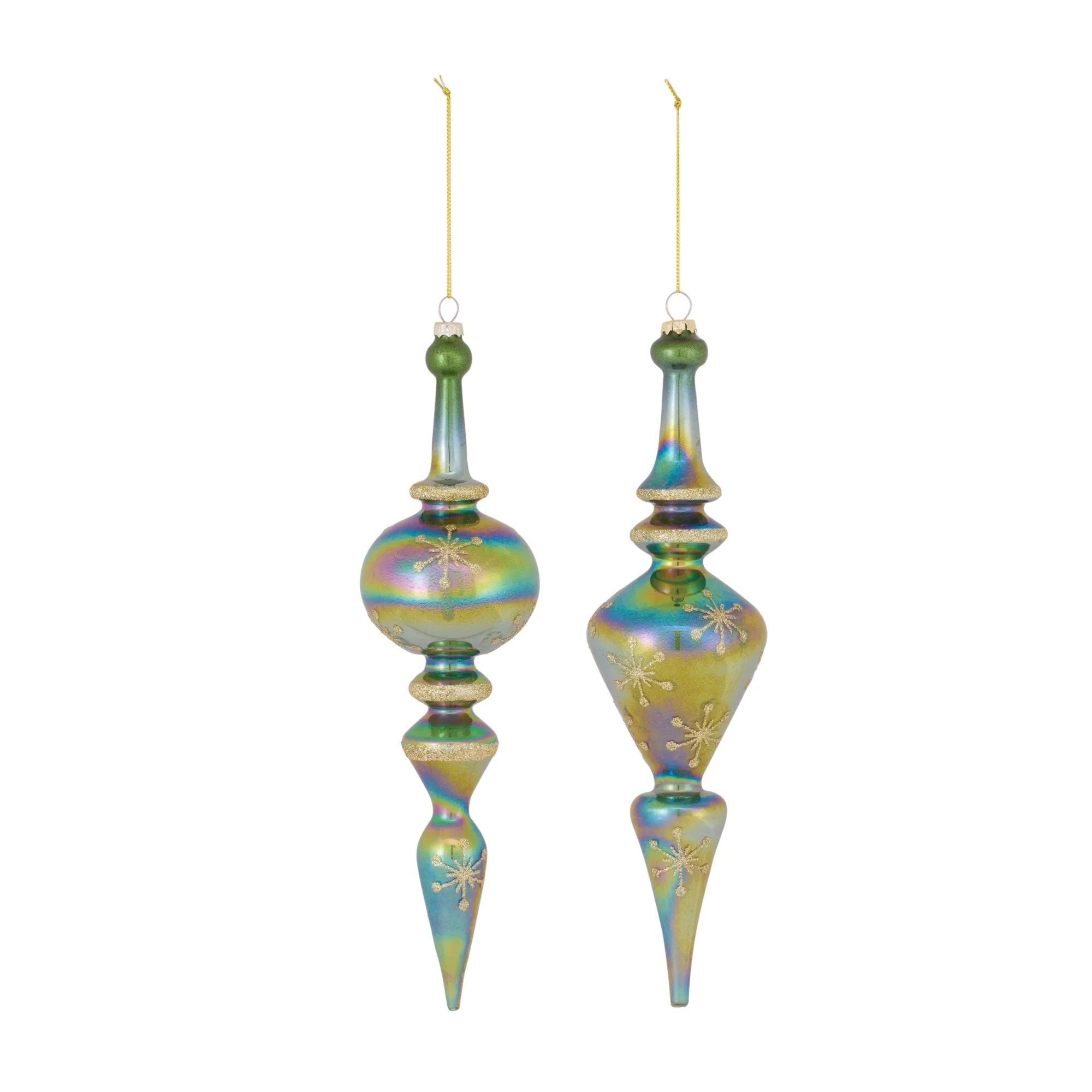 Green Irredescent Glass Finial Drop Ornament (Set of 6) - Image 2