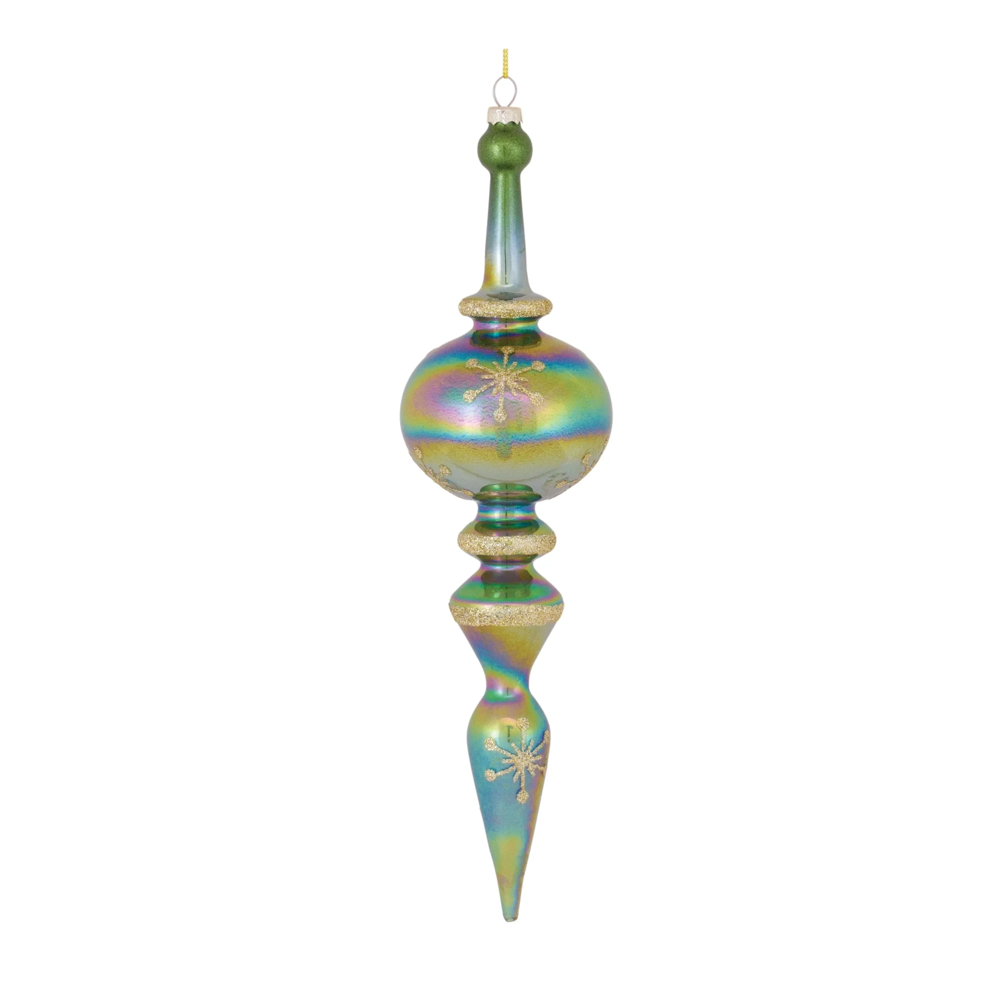 Green Irredescent Glass Finial Drop Ornament (Set of 6) - Image 3