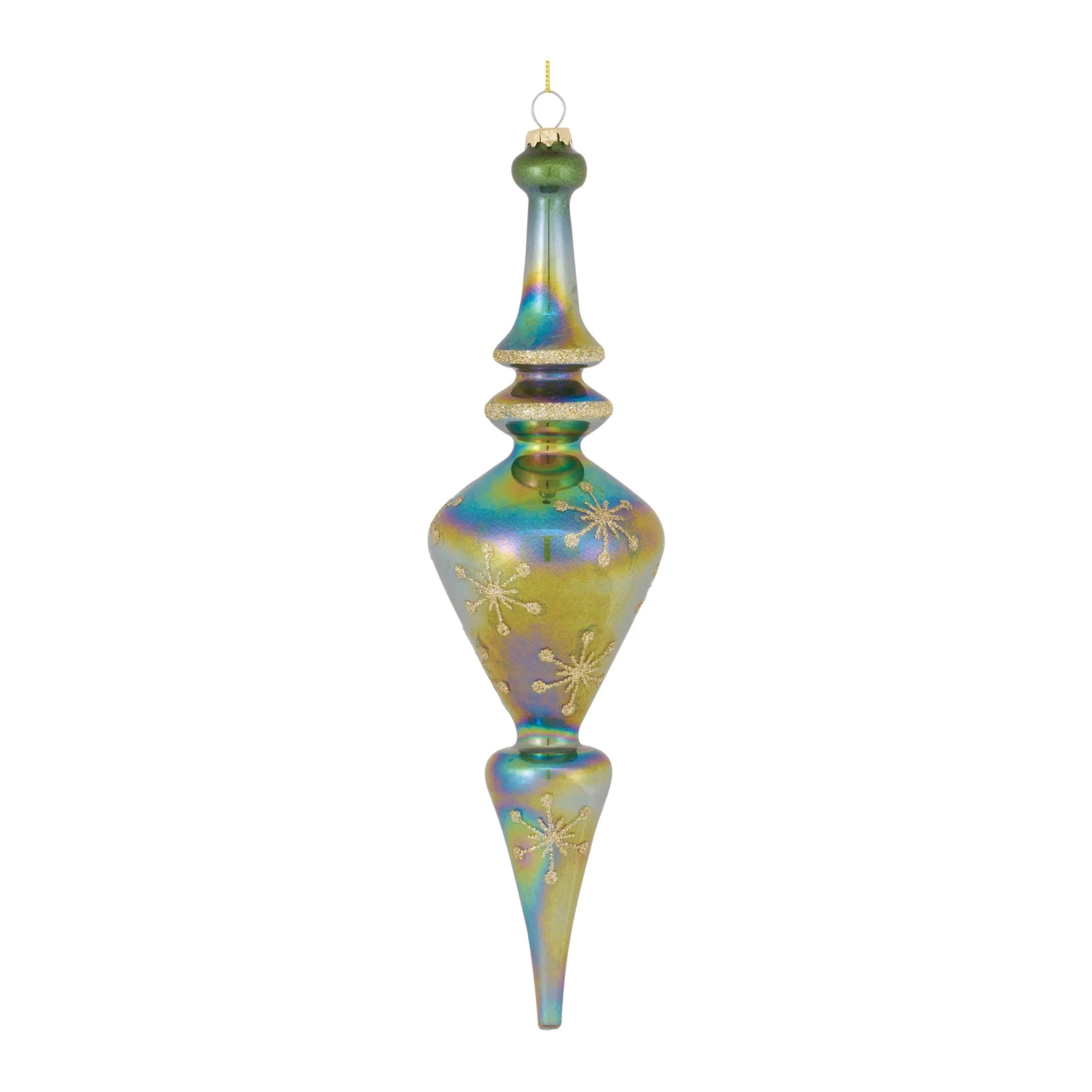 Green Irredescent Glass Finial Drop Ornament (Set of 6) - Image 4