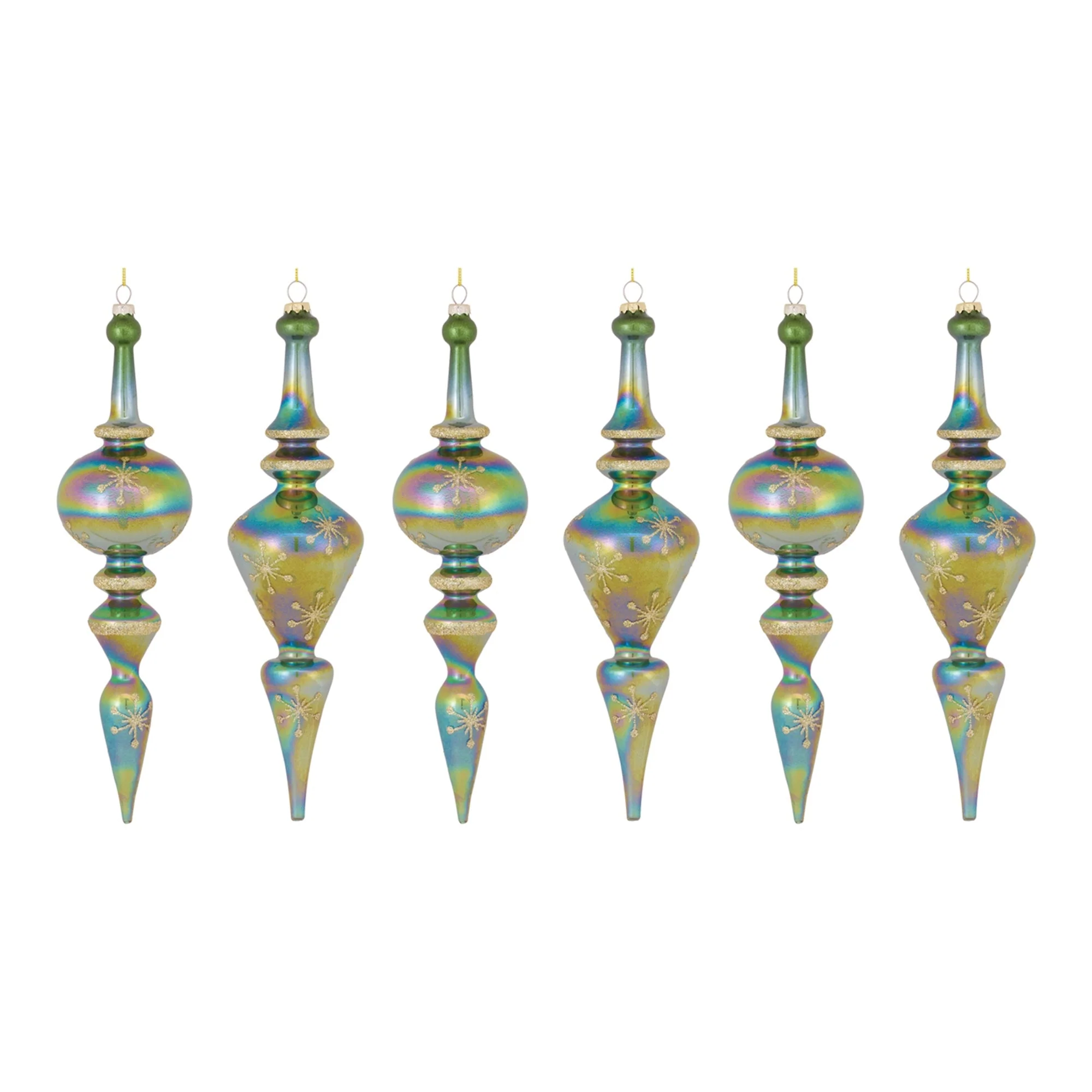 Green Irredescent Glass Finial Drop Ornament (Set of 6) - Image 5