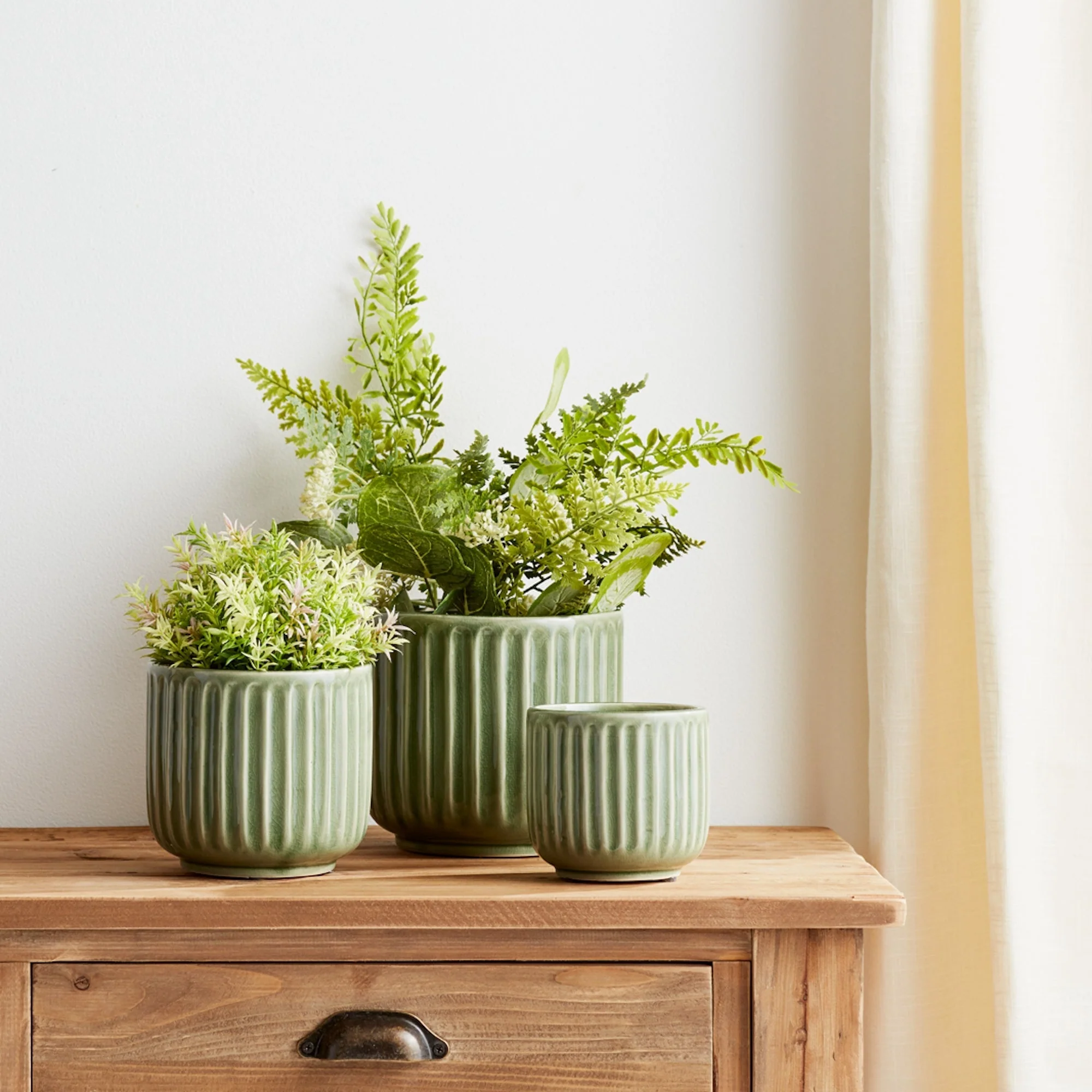 Green Ribbed Terra Cotta Pot Planter (Set of 3) - Image 5