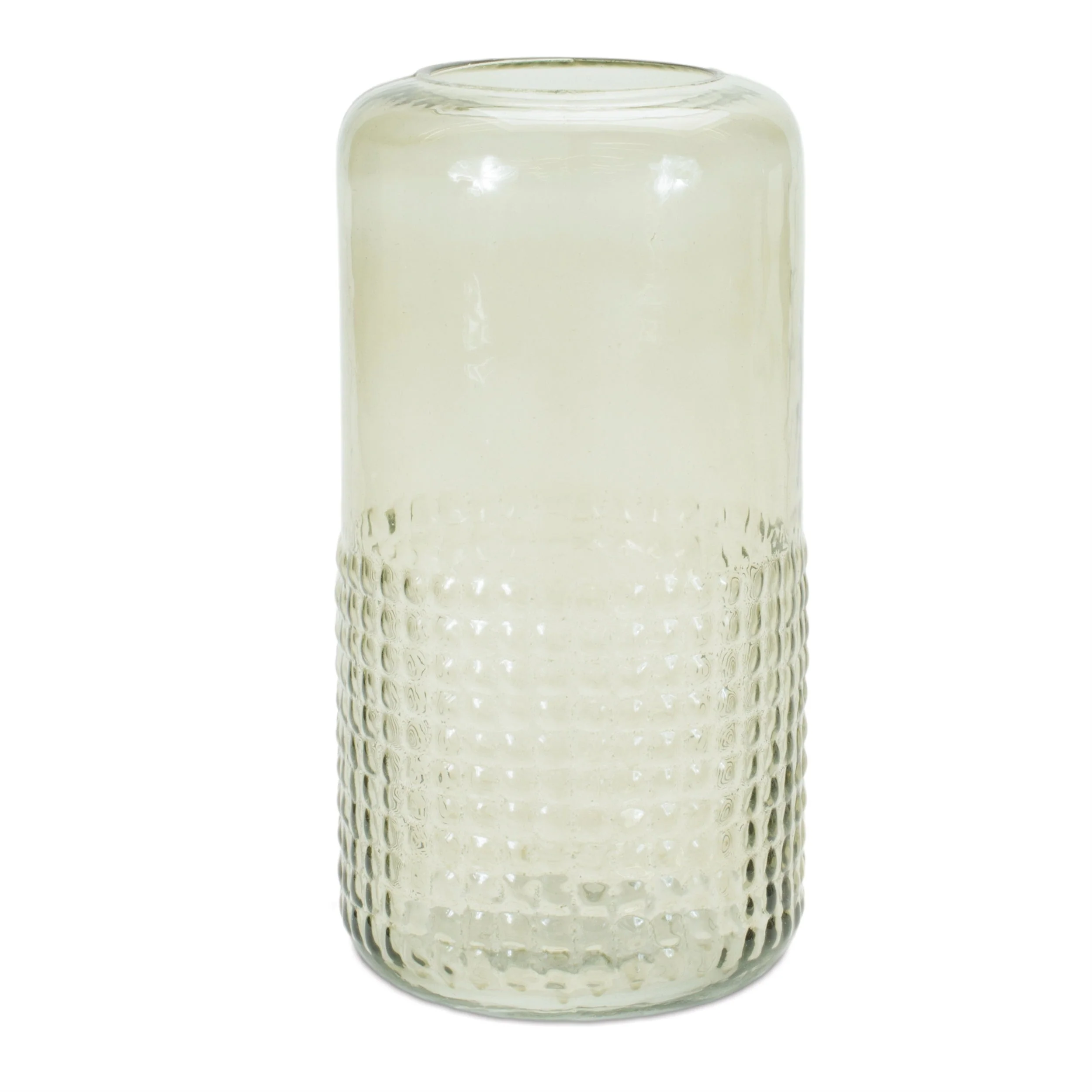 Green textured glass candle holder vase 9.5"h