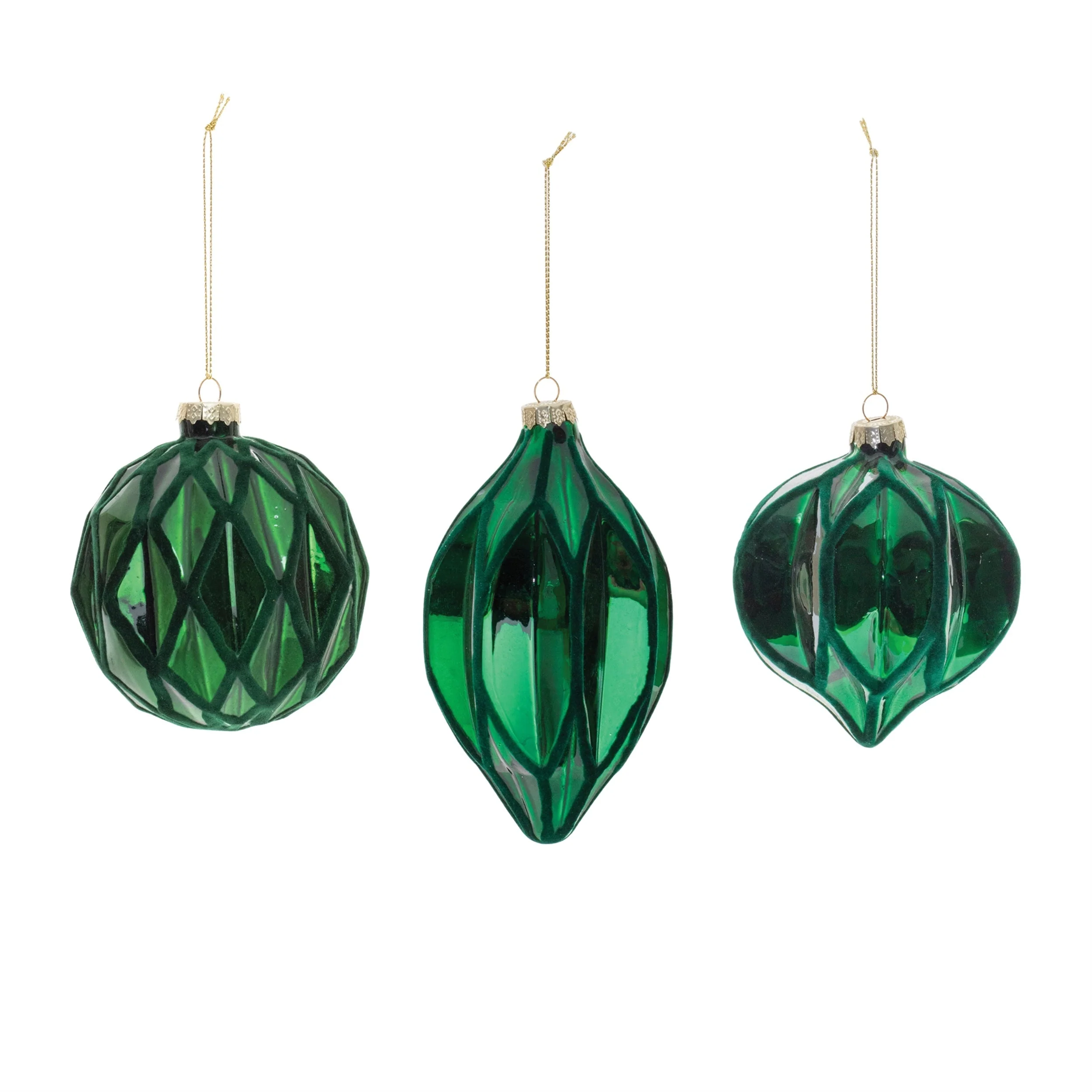Green Textured Harlequin Glass Ornament (Set of 6) - Image 2
