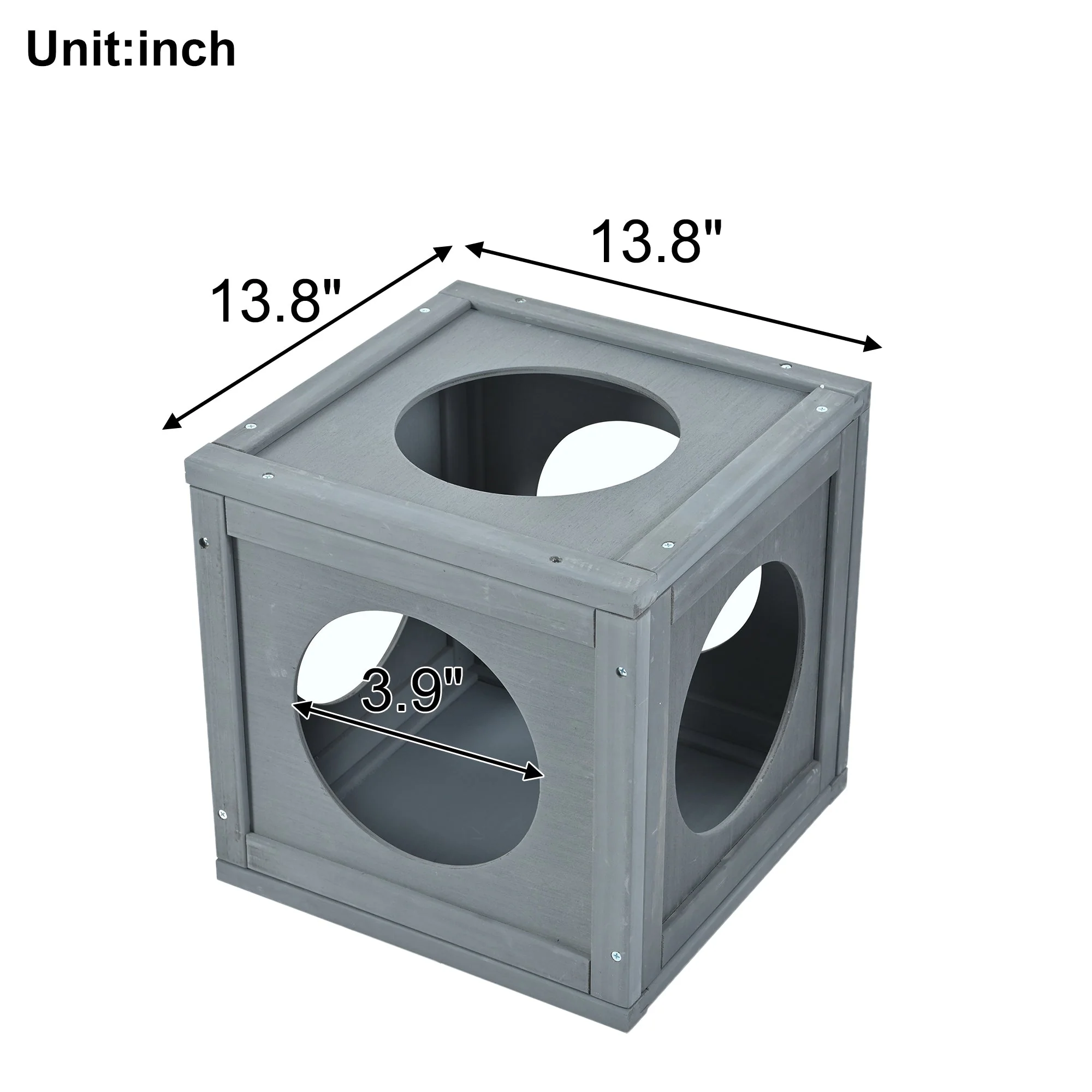 Grey Pine Wood Outdoor Cat House with Shelves and Weather Protection - Image 10