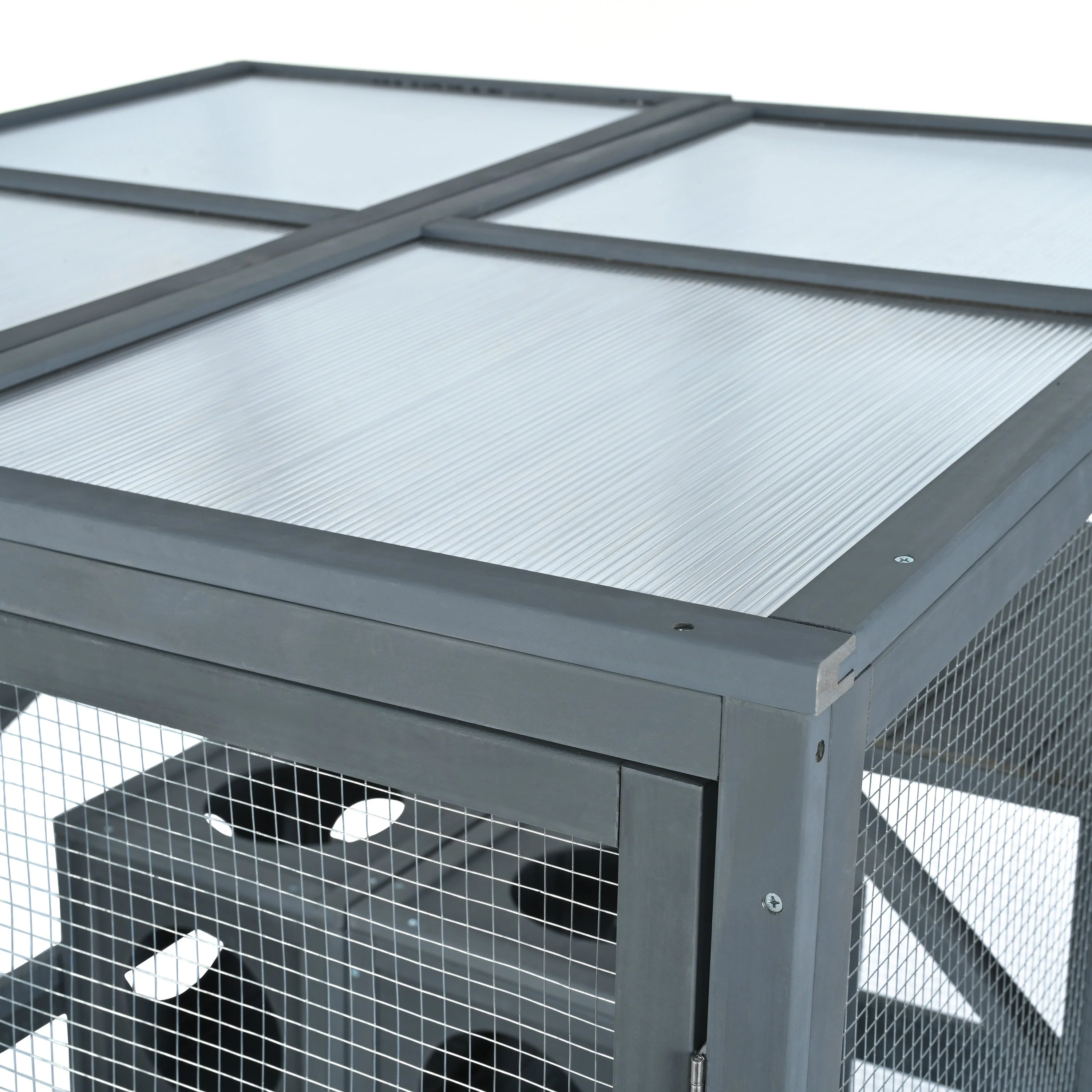 Grey Pine Wood Outdoor Cat House with Shelves and Weather Protection - Image 13