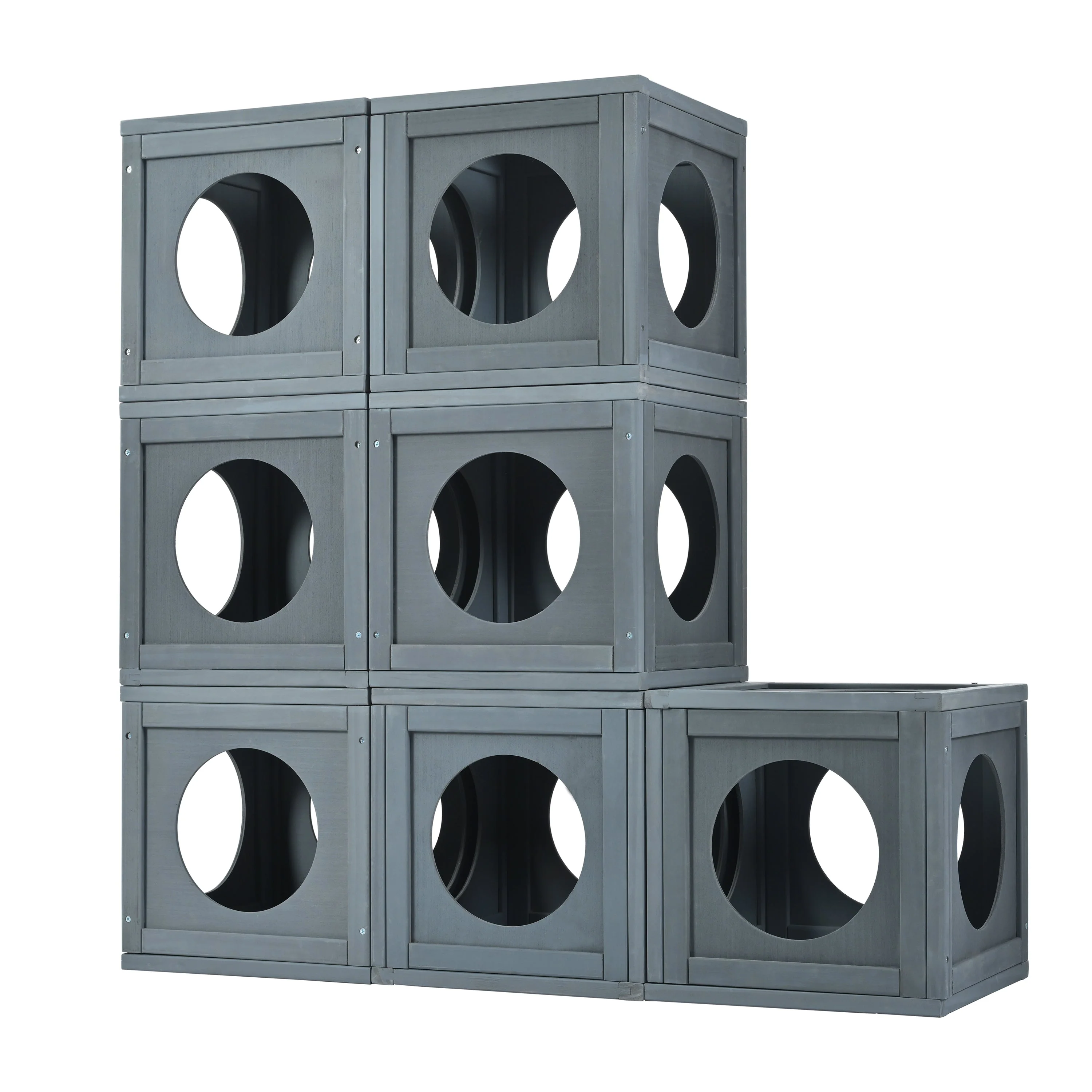 Grey Pine Wood Outdoor Cat House with Shelves and Weather Protection - Image 17
