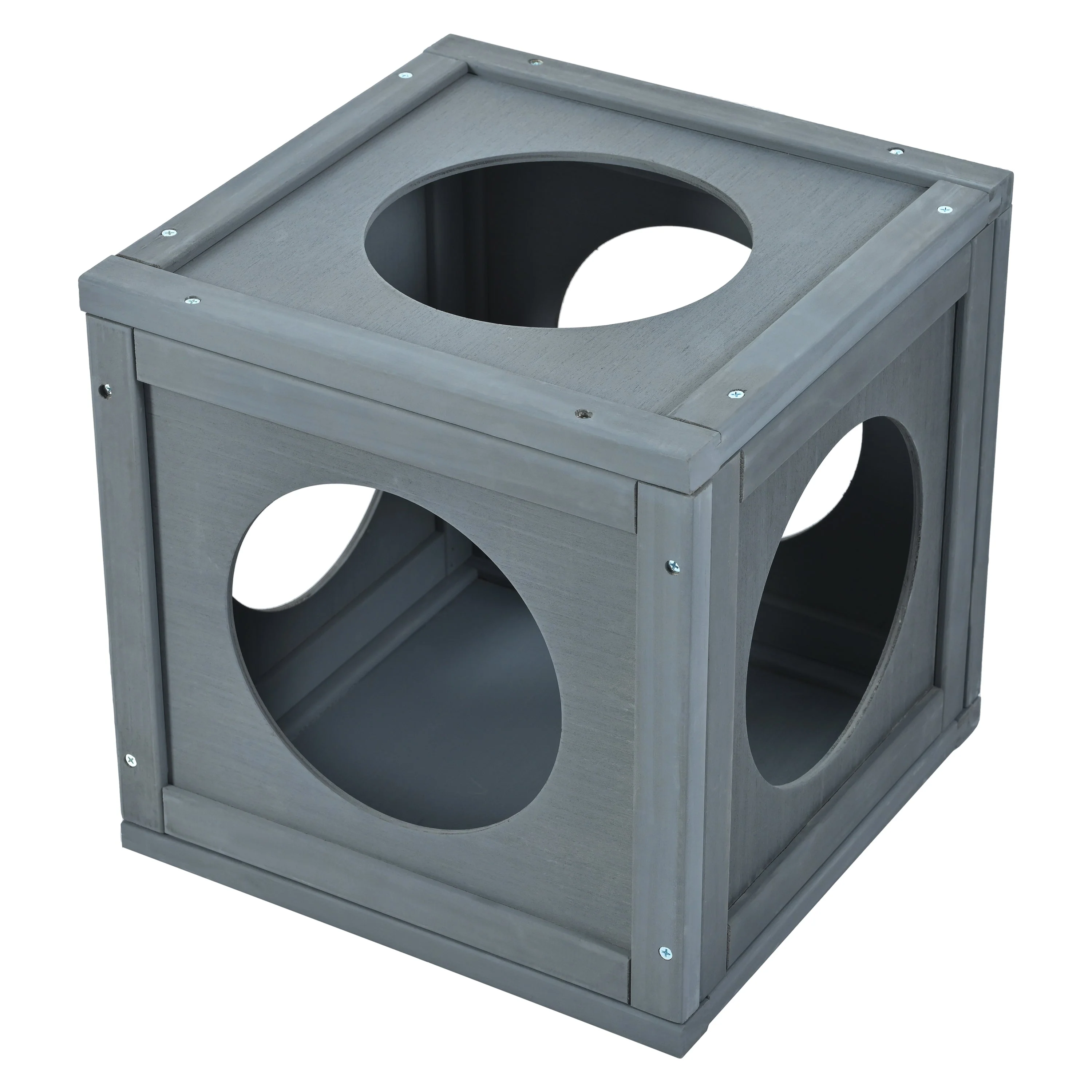 Grey Pine Wood Outdoor Cat House with Shelves and Weather Protection - Image 18