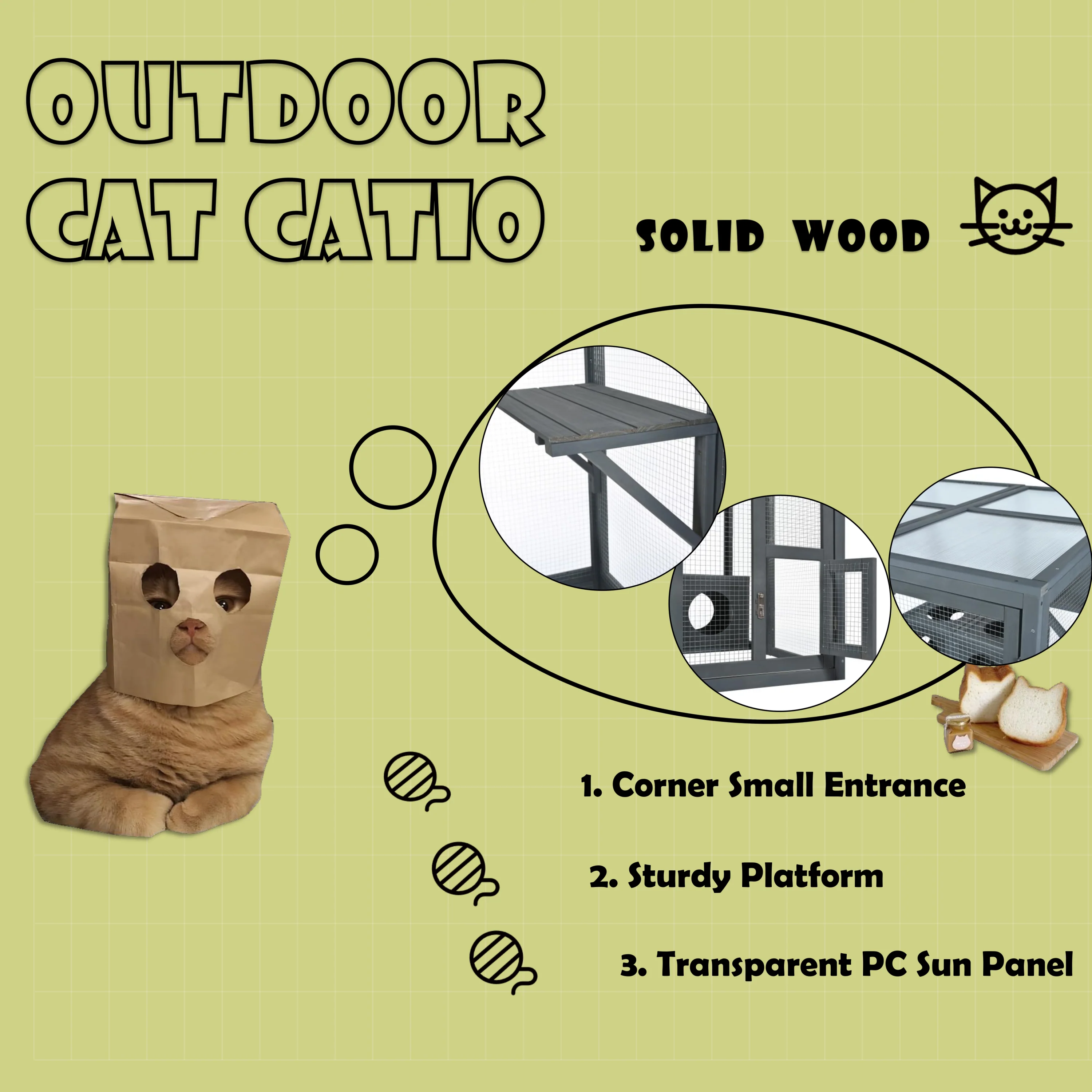Grey Pine Wood Outdoor Cat House with Shelves and Weather Protection - Image 4
