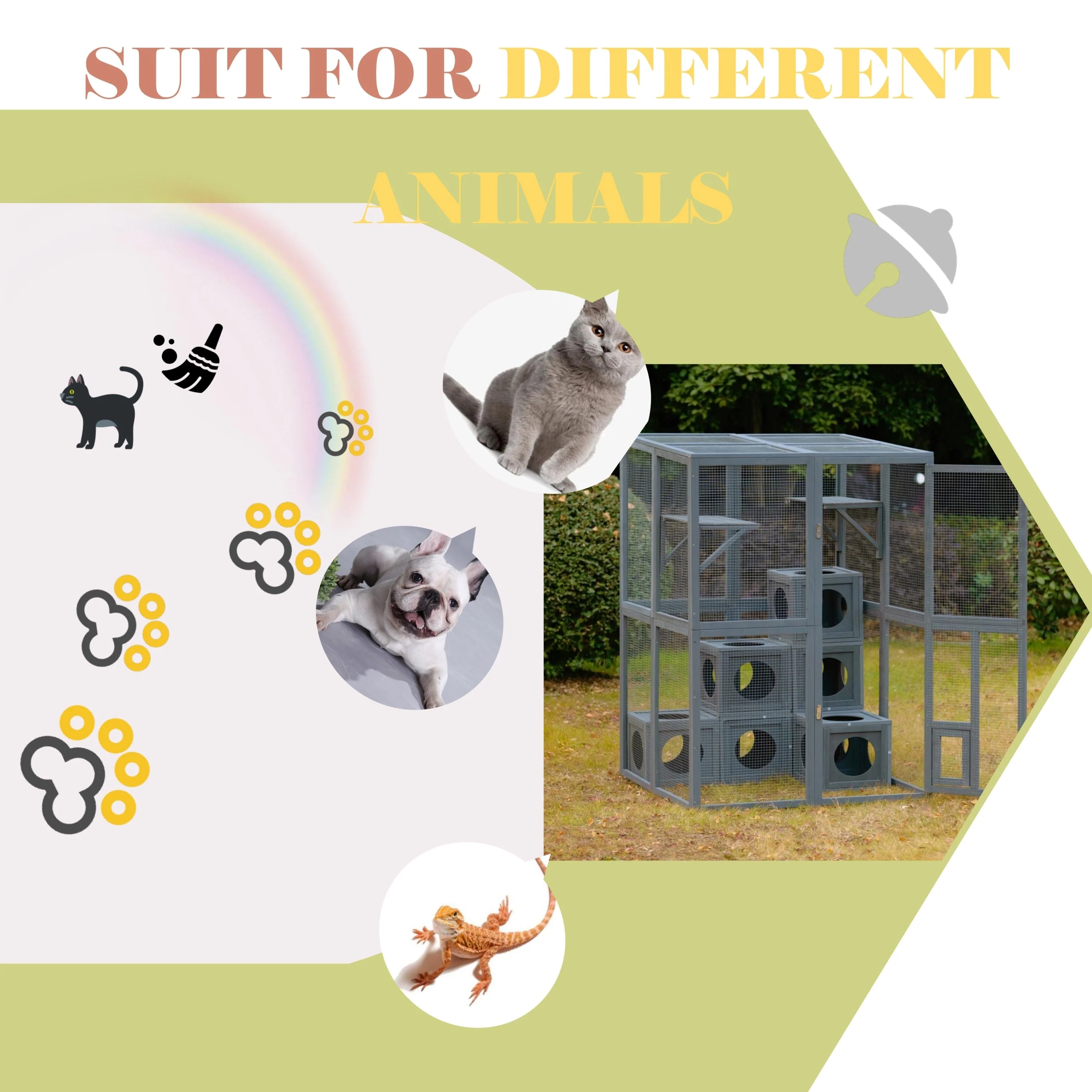 Grey Pine Wood Outdoor Cat House with Shelves and Weather Protection - Image 5
