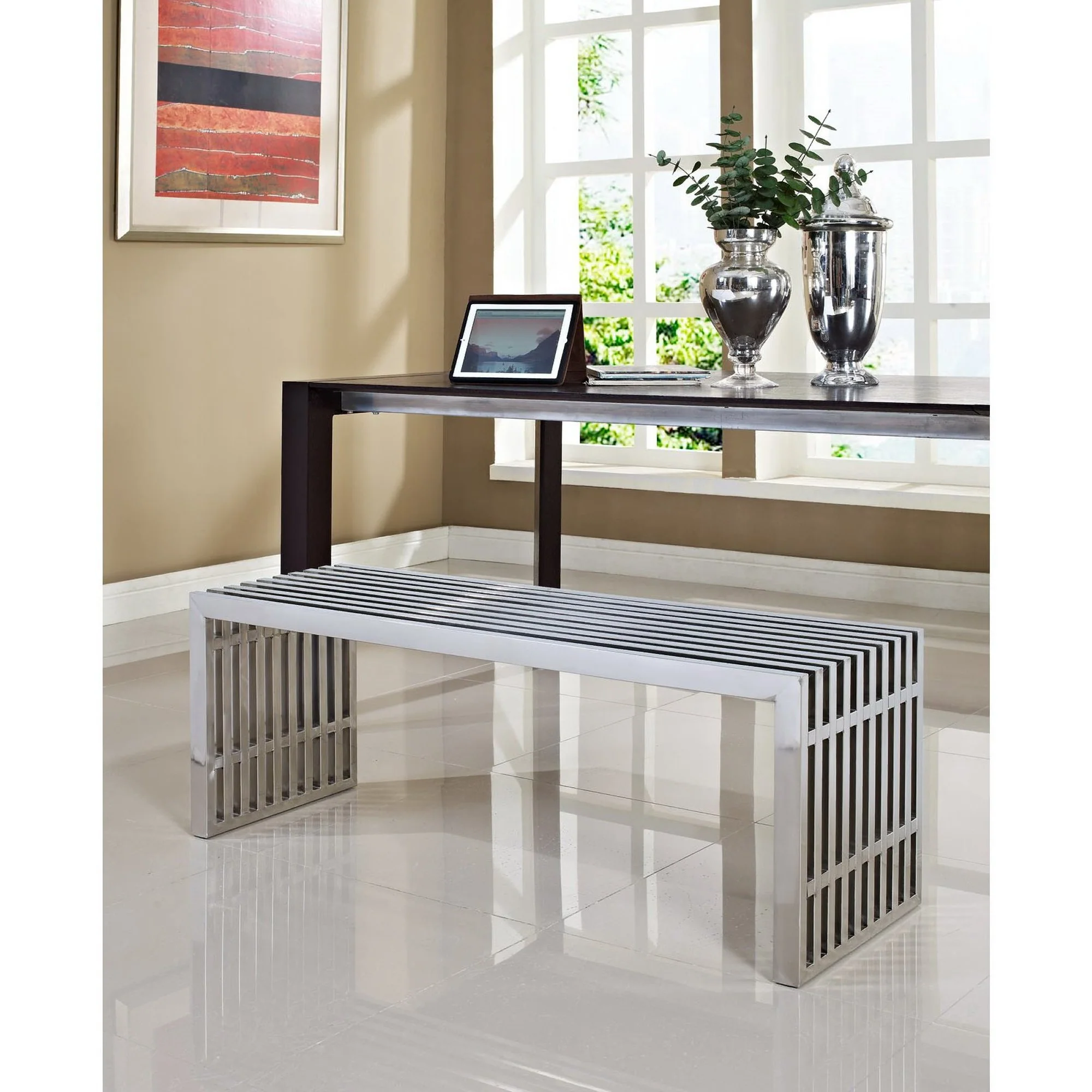 Gridiron Large Stainless Steel Bench by Modway - Image 3