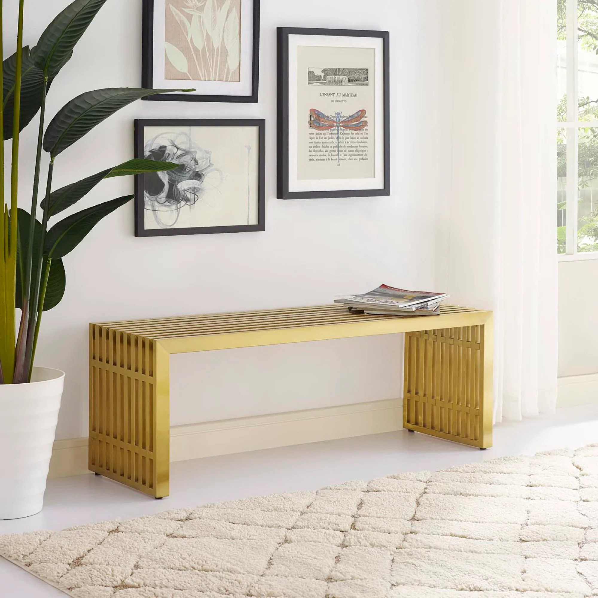 Gridiron Medium Stainless Steel Bench by Modway - Image 5