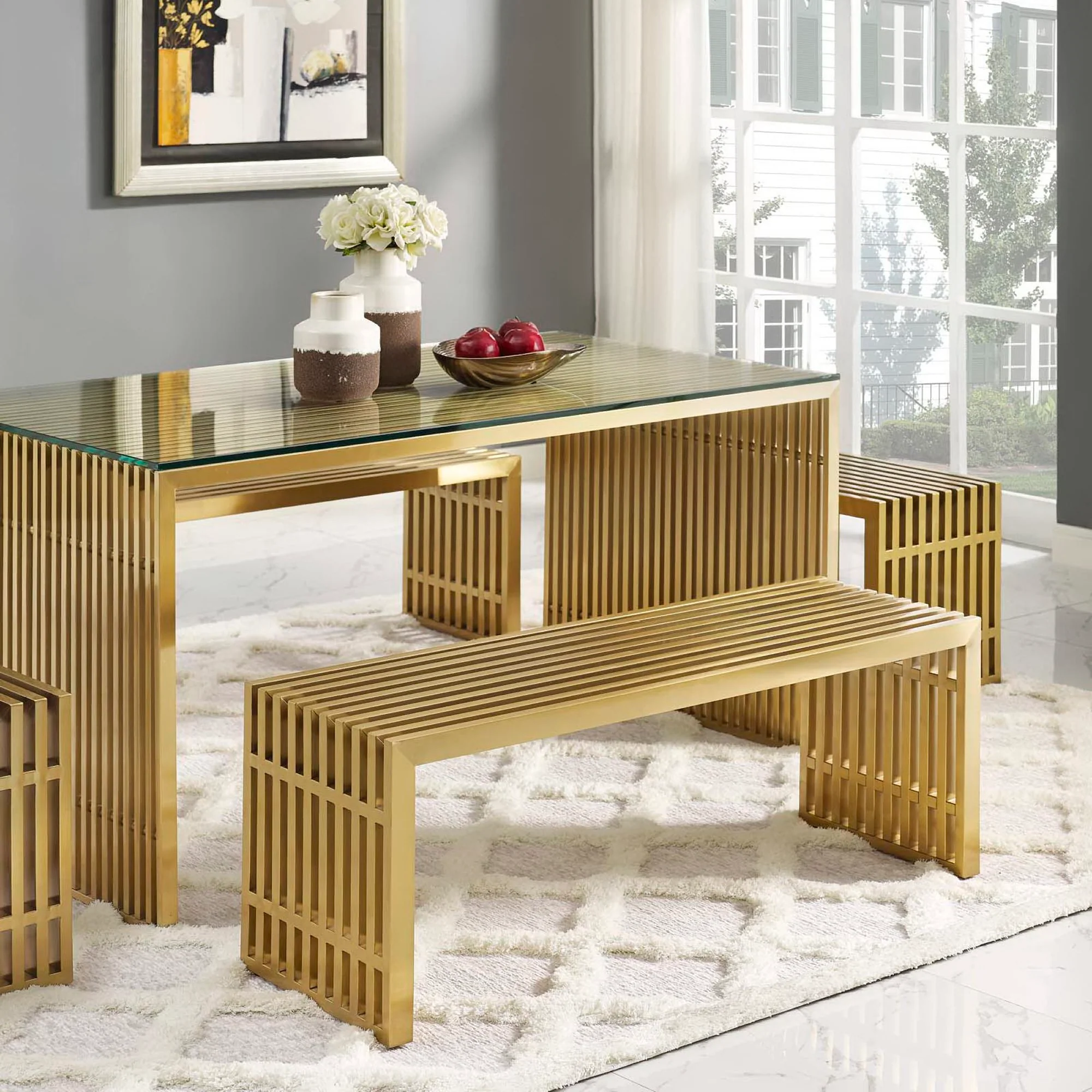 Gridiron Medium Stainless Steel Bench by Modway - Image 6