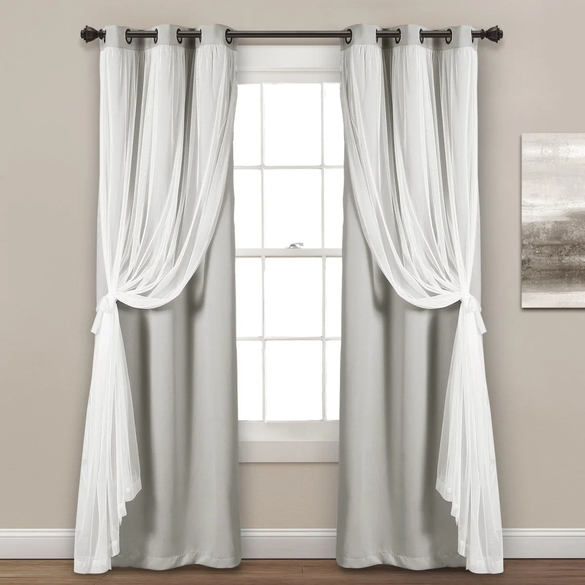 Grommet Sheer With Insulated Blackout Lining Curtain Panel Set - Image 12