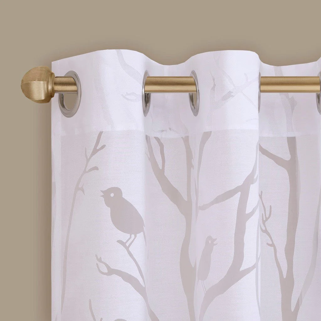 Grommet Top Sheer Bird on Branches Burnout Window Curtain Panel - Image 3