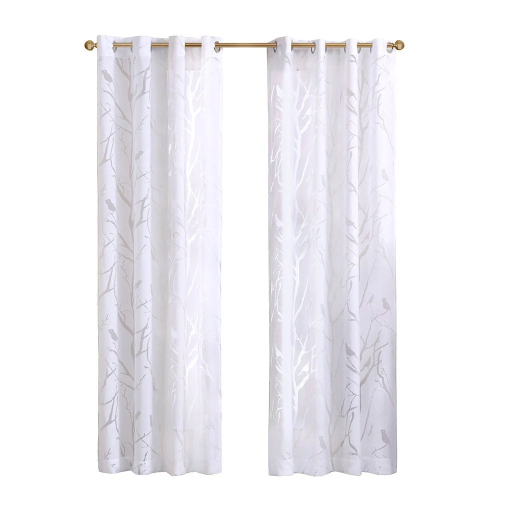 Grommet Top Sheer Bird on Branches Burnout Window Curtain Panel - Image 6