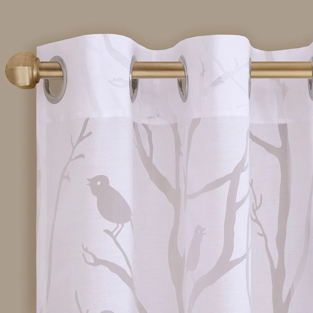Grommet Top Sheer Bird on Branches Burnout Window Curtain Panel - Image 9