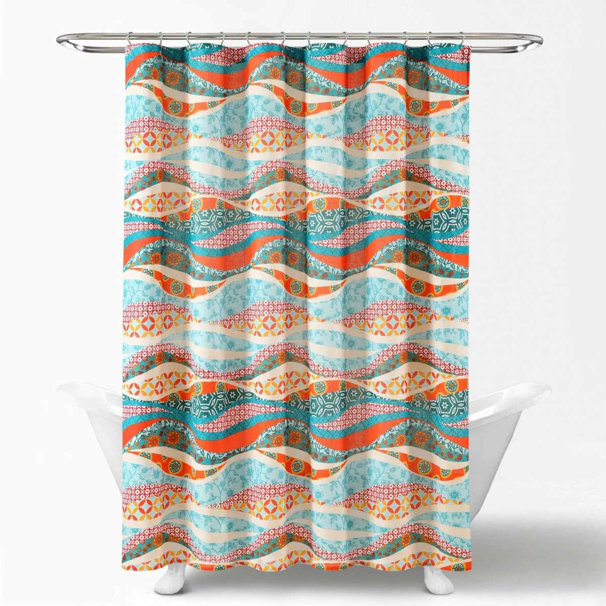 Hailey Watercolor Wave Cotton Shower Curtain - Image 2