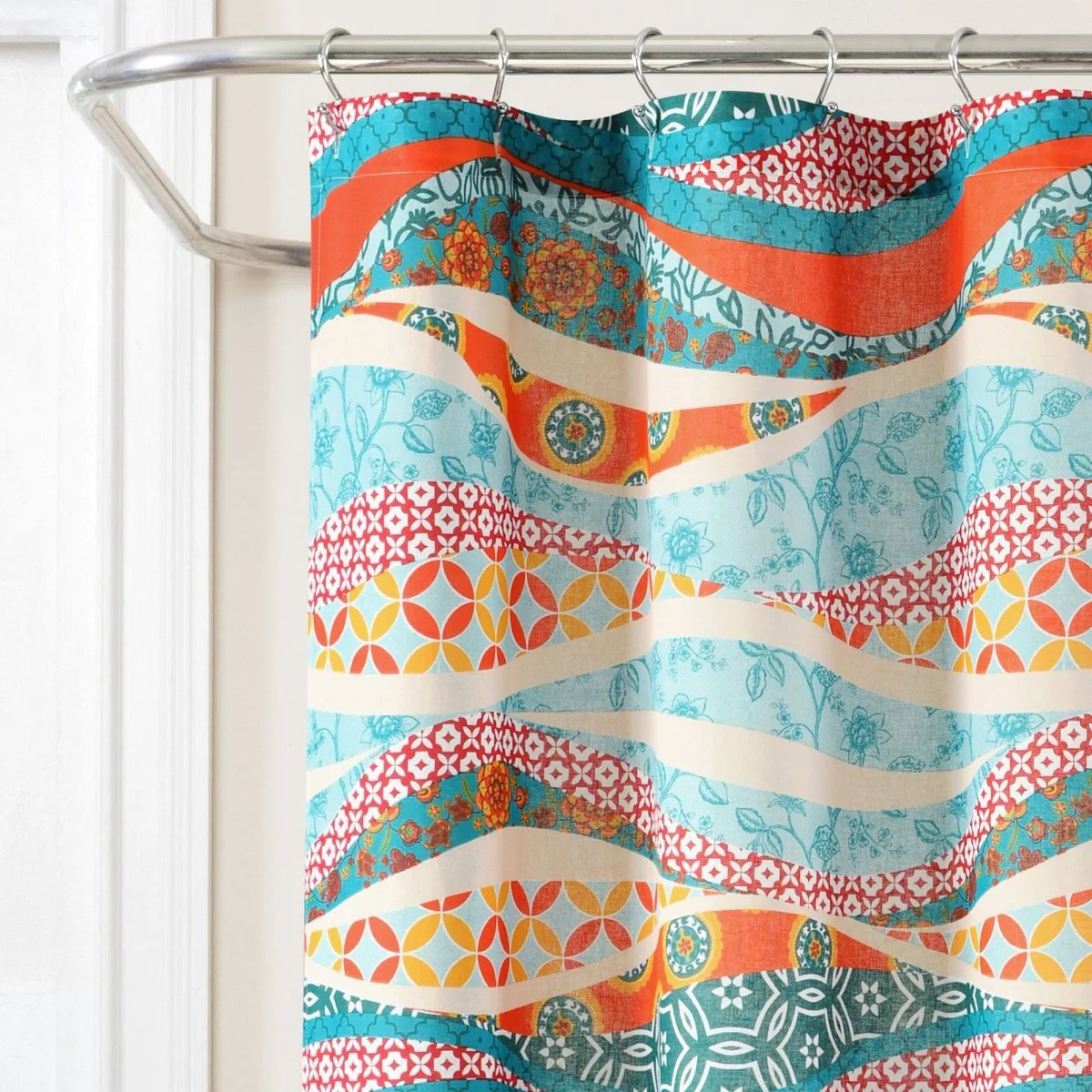 Hailey Watercolor Wave Cotton Shower Curtain - Image 3
