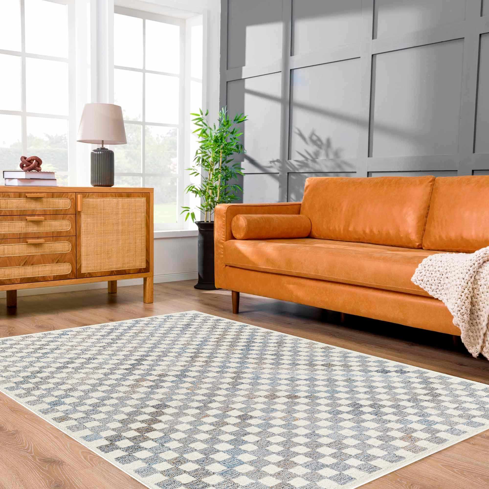 Halen Gray Checkered Area Rug - Image 2