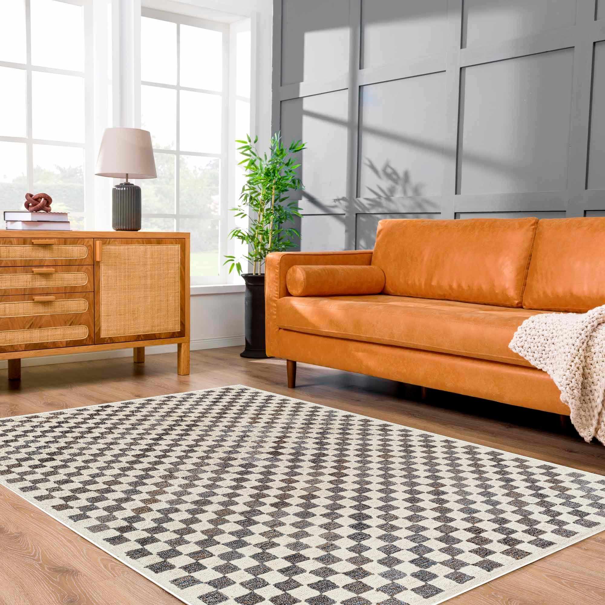 Halen Taupe Checkered Area Rug - Image 2