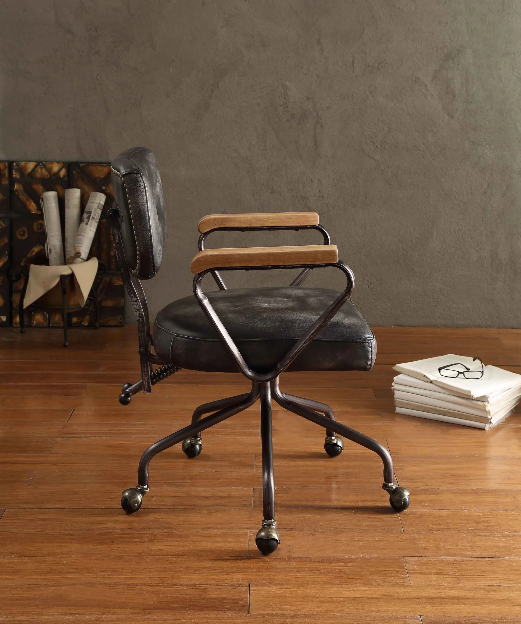 Hallie - Top Grain Leather Office Chair - Vintage Black - Image 2