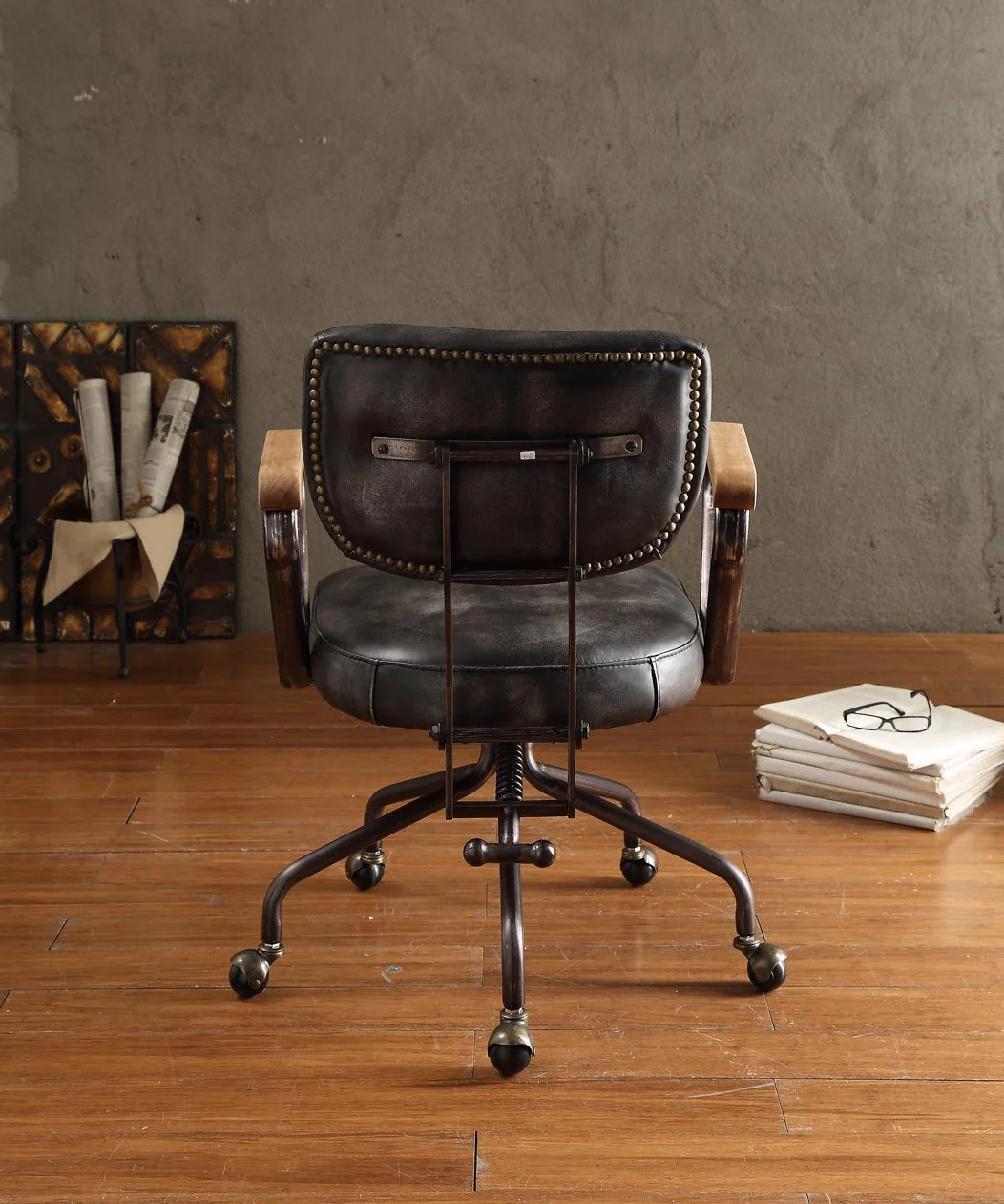 Hallie - Top Grain Leather Office Chair - Vintage Black - Image 4