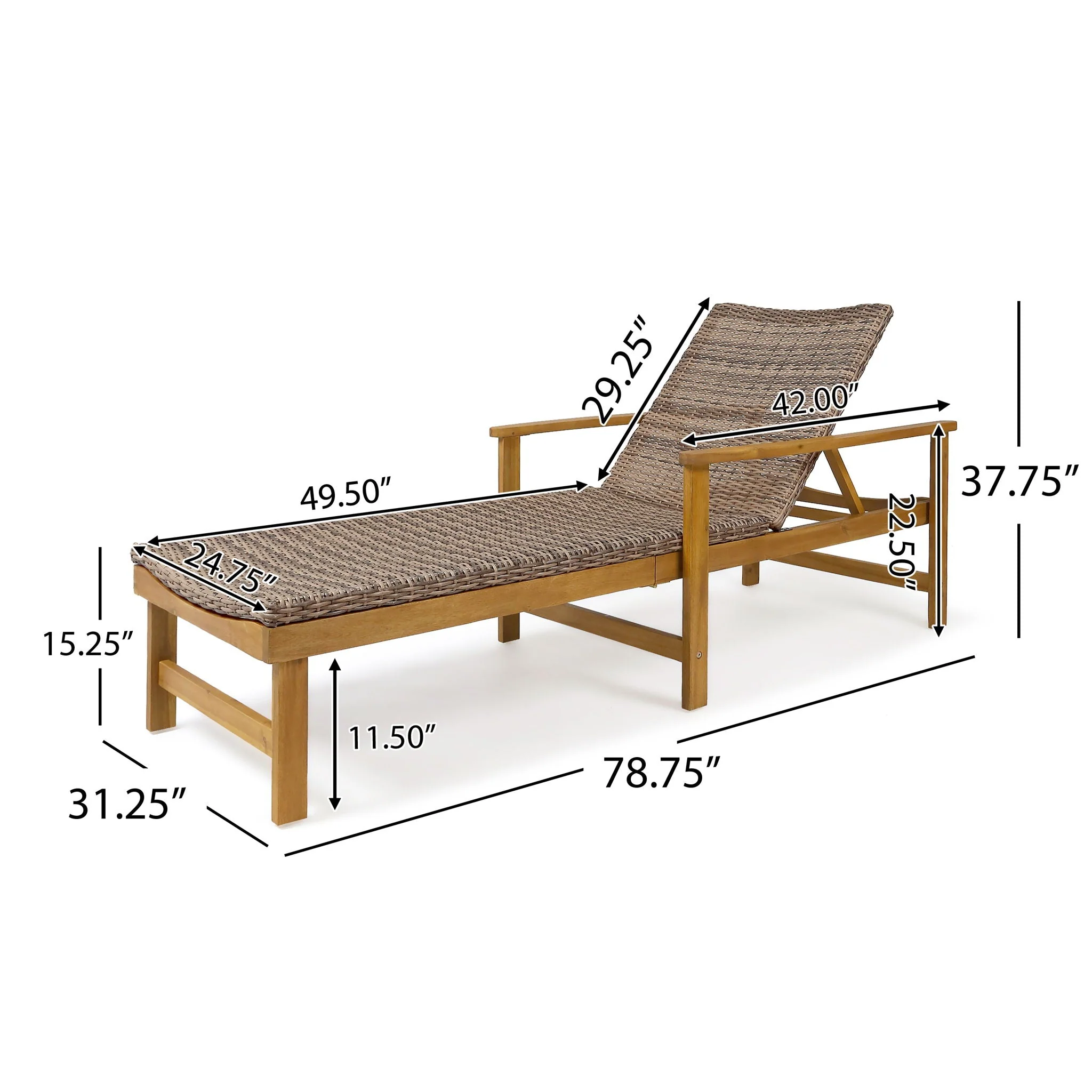 Hampton Outdoor Chaise Lounge With Adjustable Backrest - Natural - Image 4